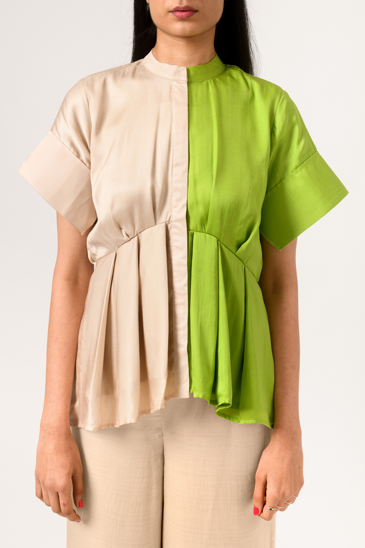 Ecru green half half top