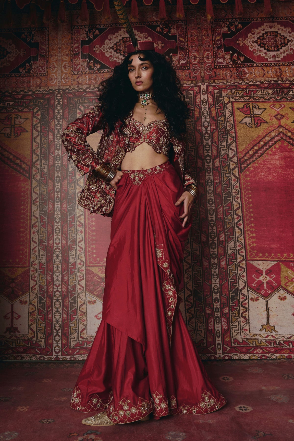 Maroon Drape Skirt Set