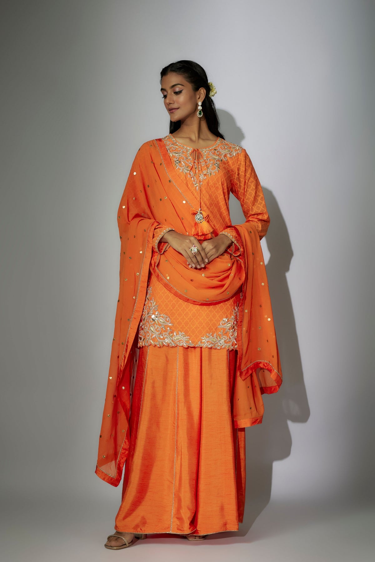 Orange Embroidered Sharara Set