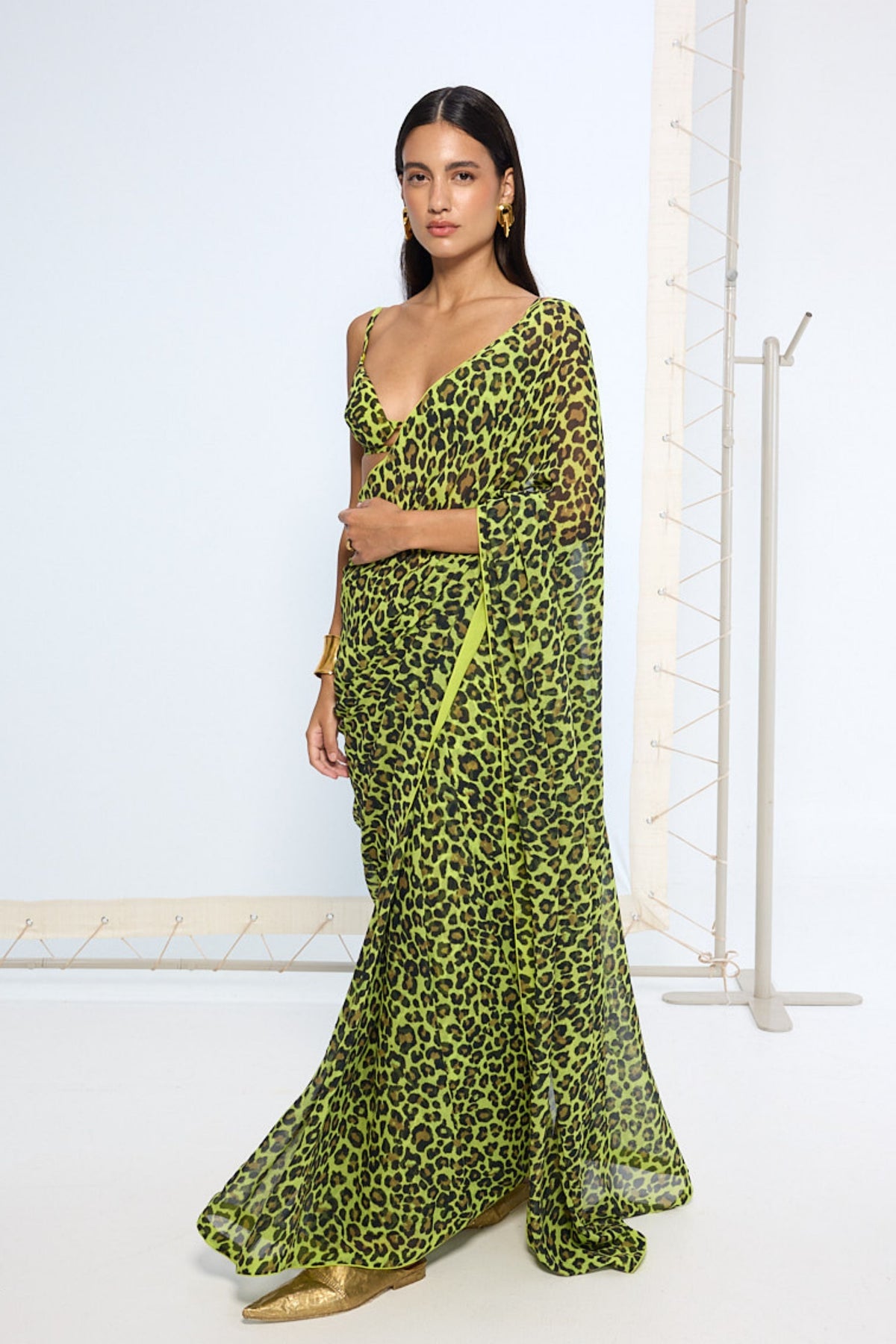Green Leopard Print Saree