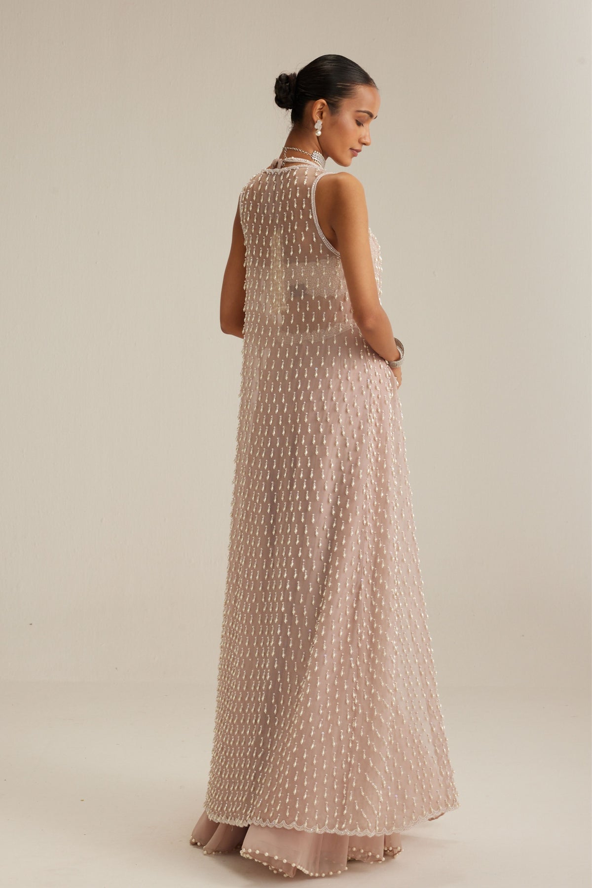 Ash Pink Pearl Drop Jacket Skirt Set