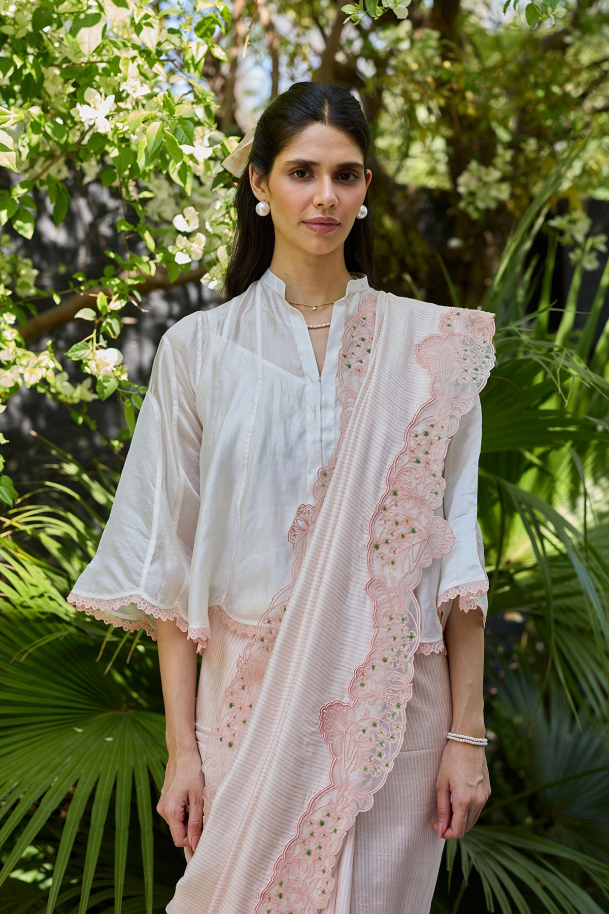 English Morning Pink Embroidered Saree