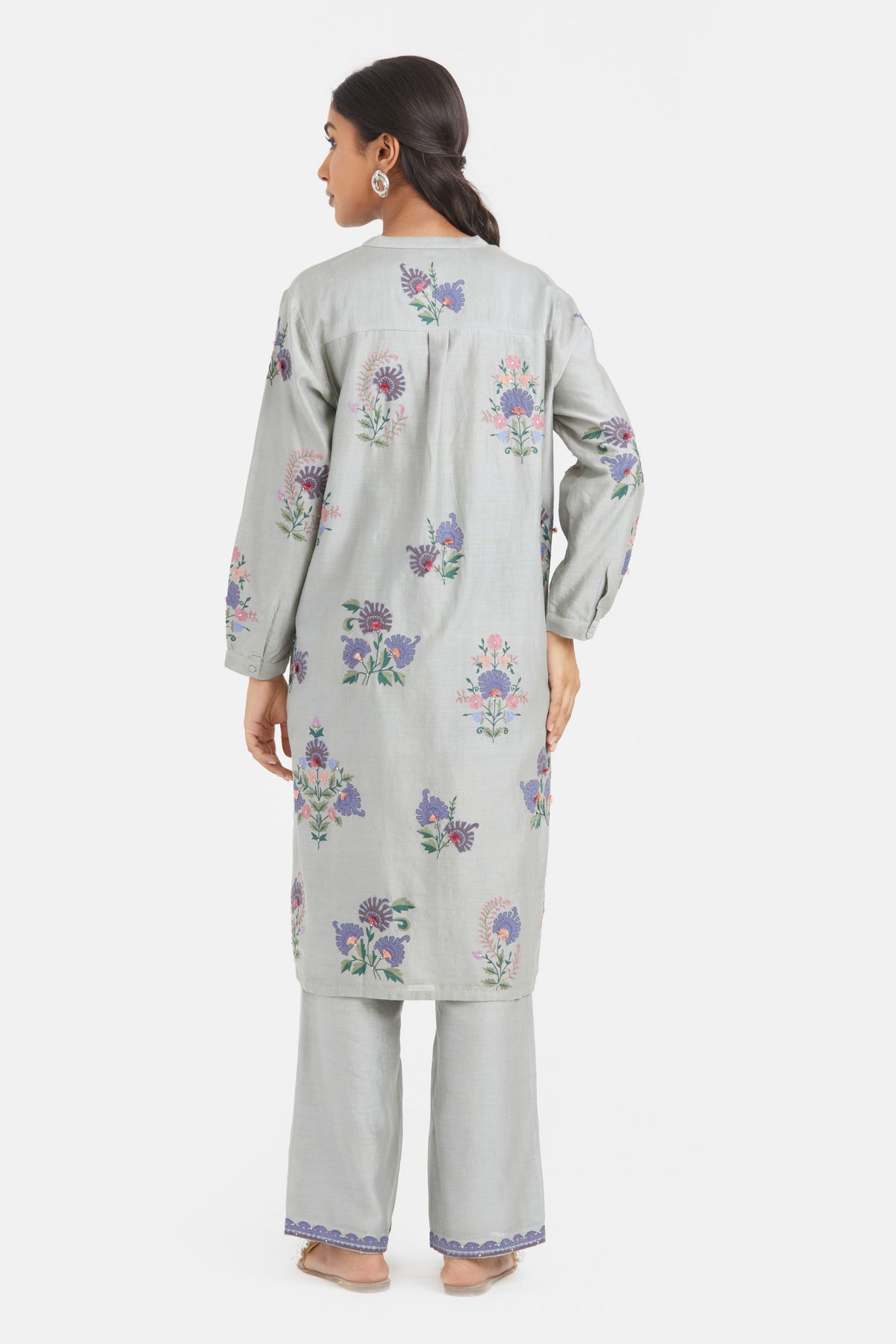 Silk Bluish Grey Kurta Set