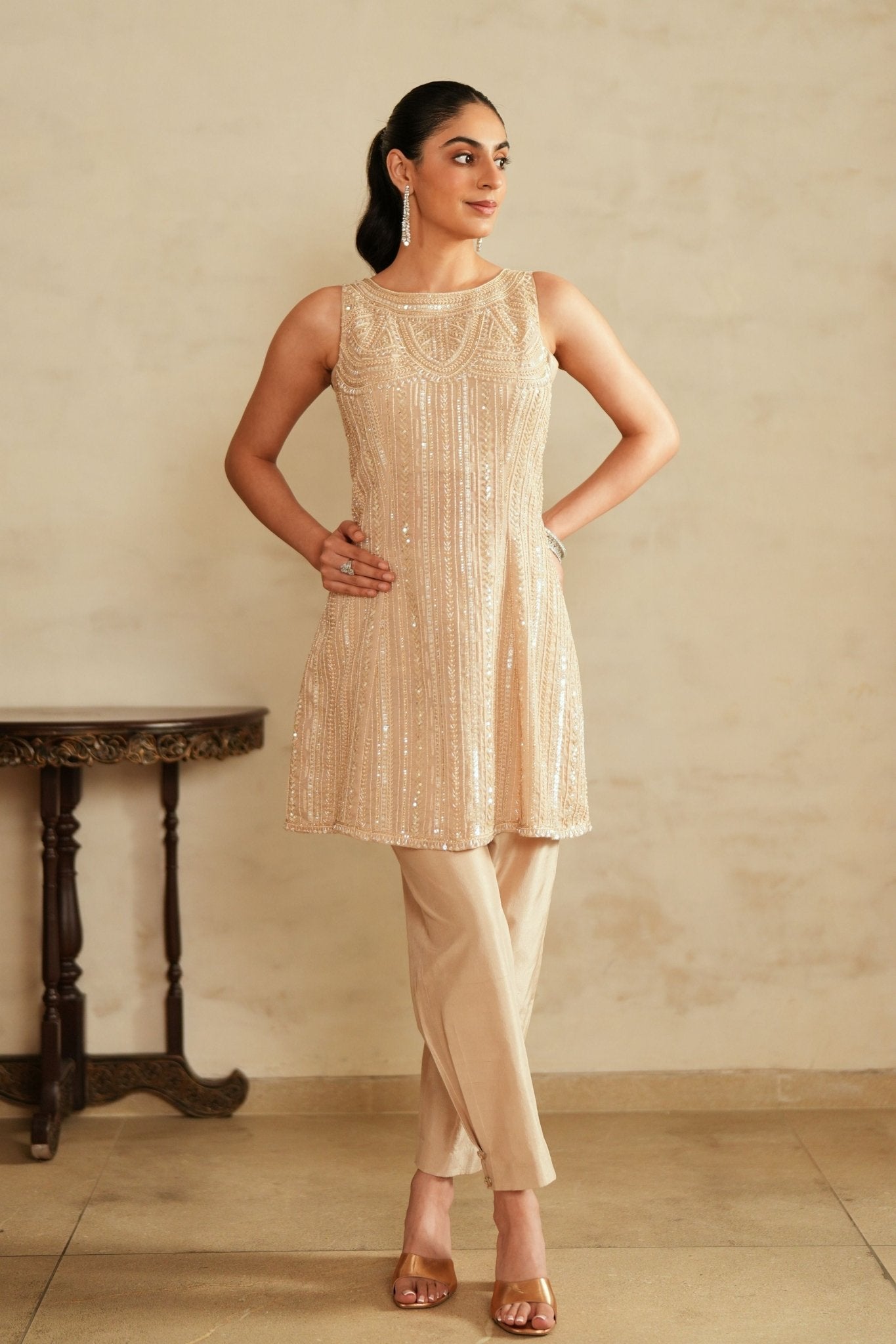 Rituals Beige Gold Kurta Set - Saisha By Charu Arora - Elahe