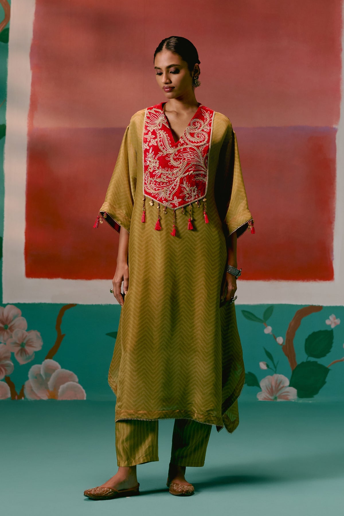 Mustard Tissue Kaftan Set