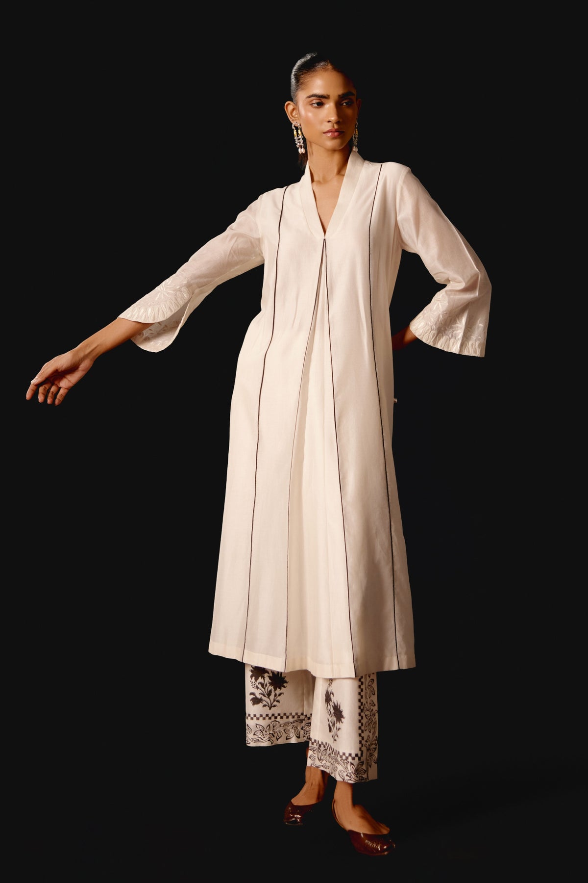 Ivory Embroidered Chanderi Kurta Set