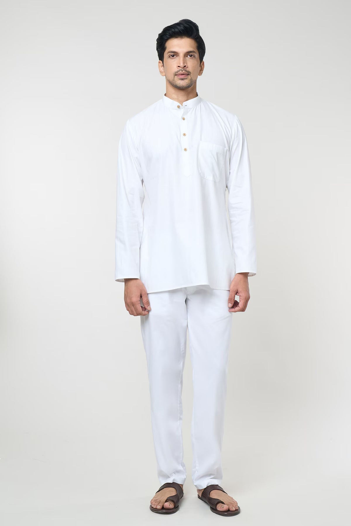 Off White Striped Printed Shirt Set