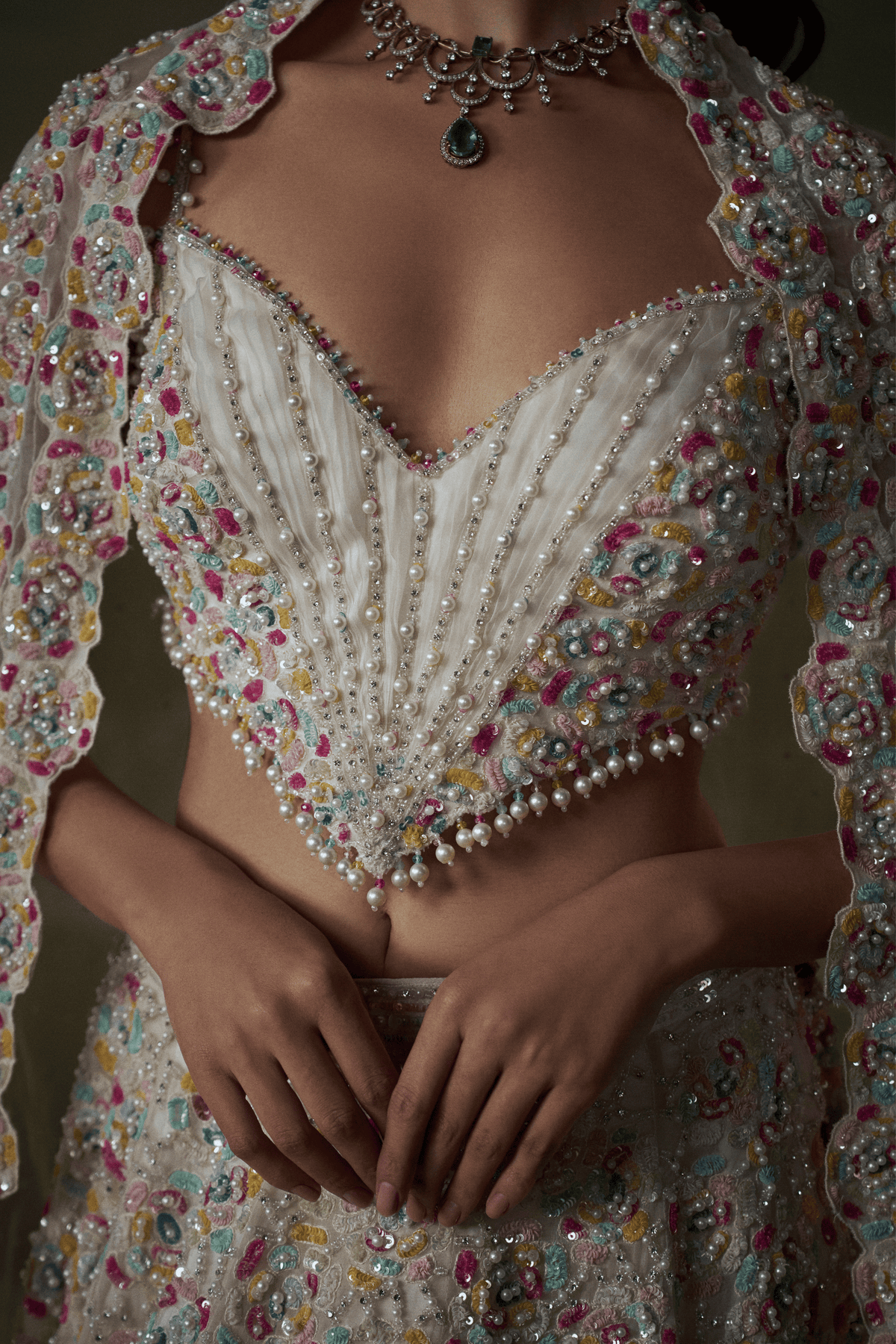 Ivory Multicolored Lehenga Set