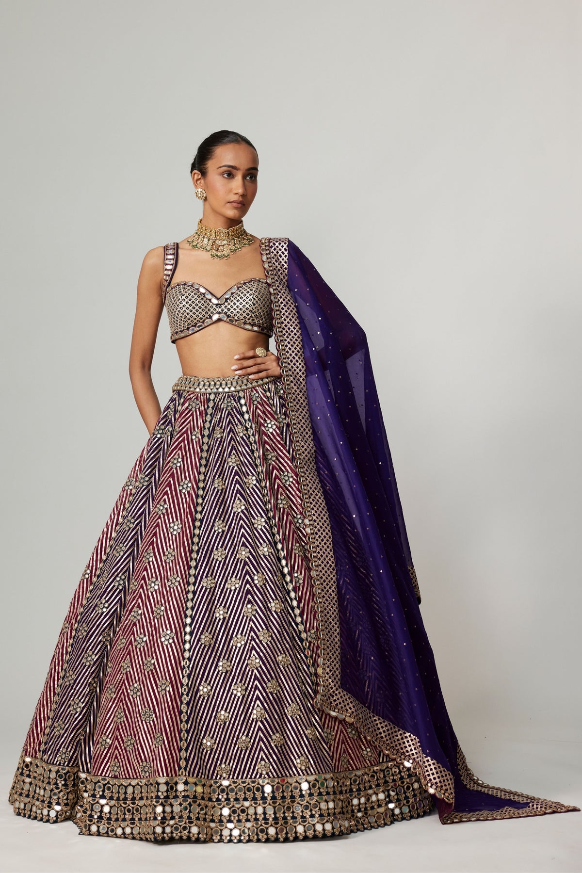 Wine Multicolor Lehenga Set