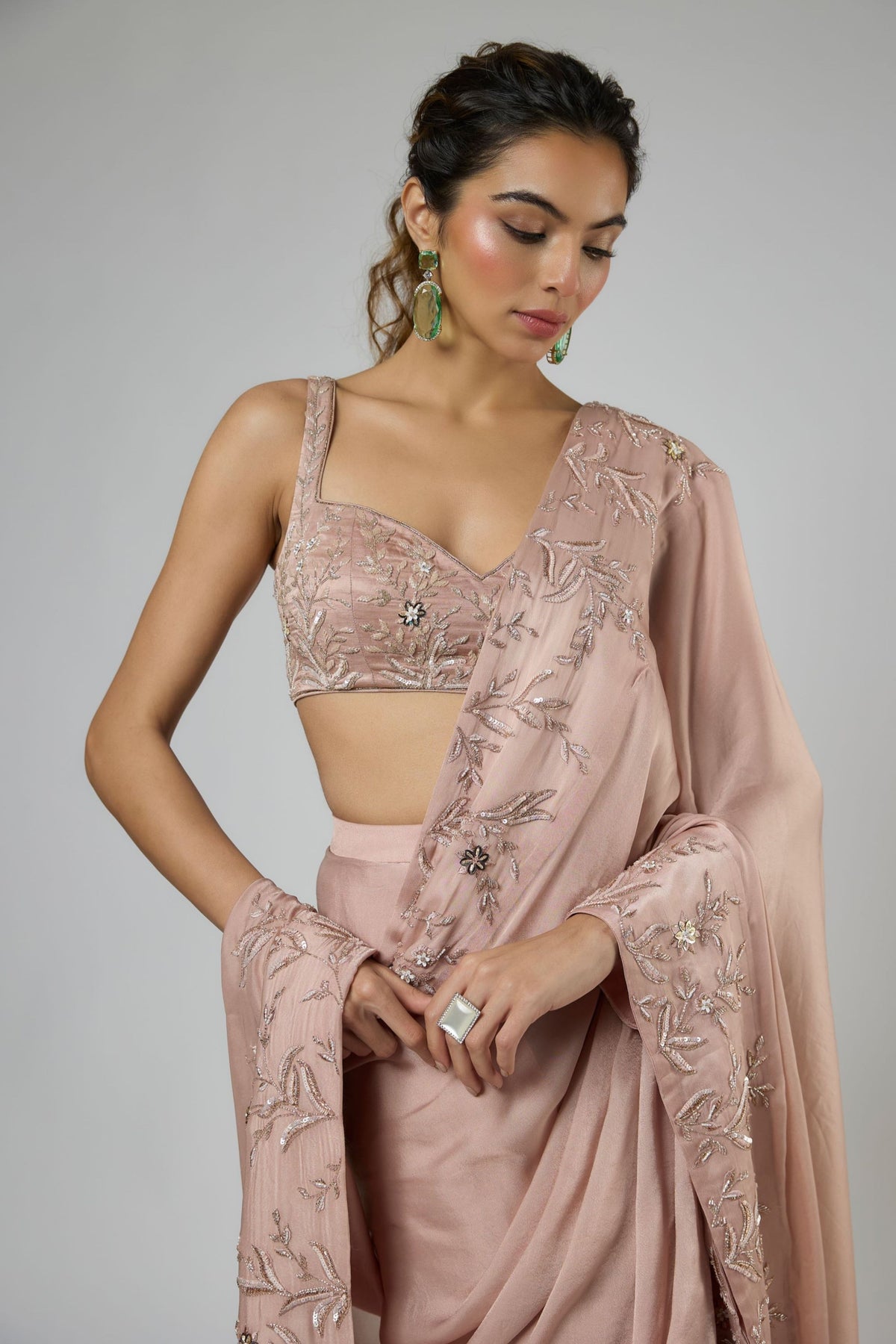 Onion Pink Draped Saree Set