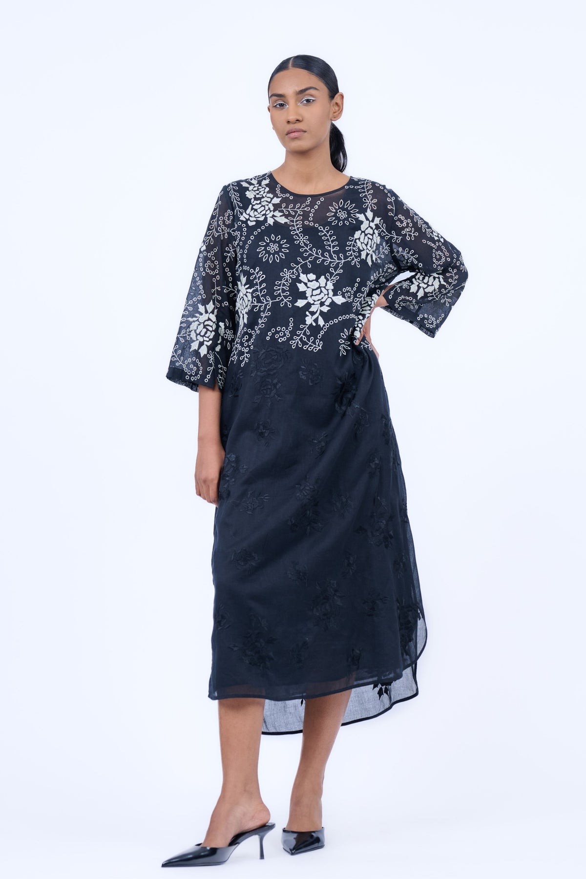 Black Cutwork Cotton Dress