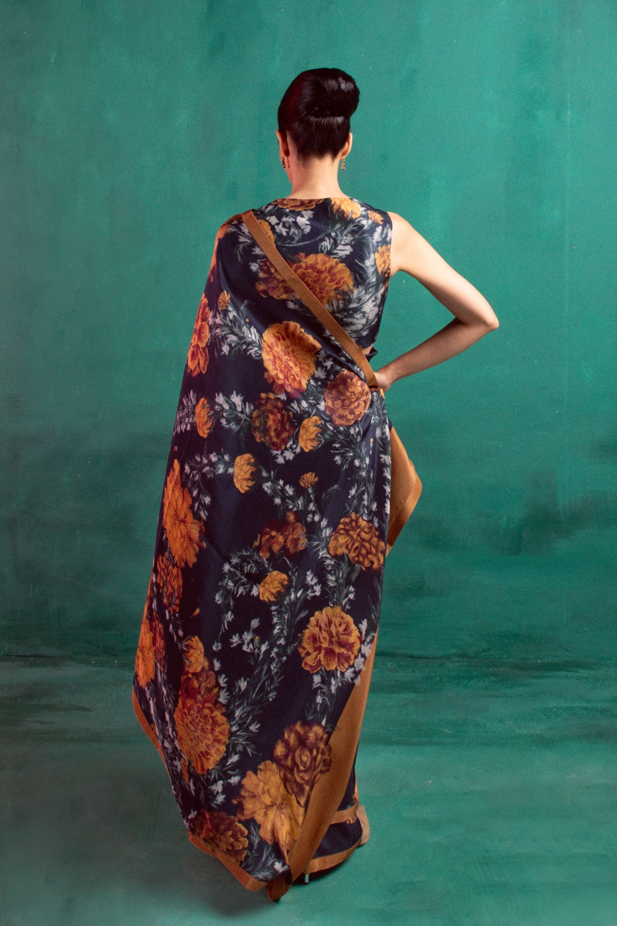 Navy Blue Printed Saree