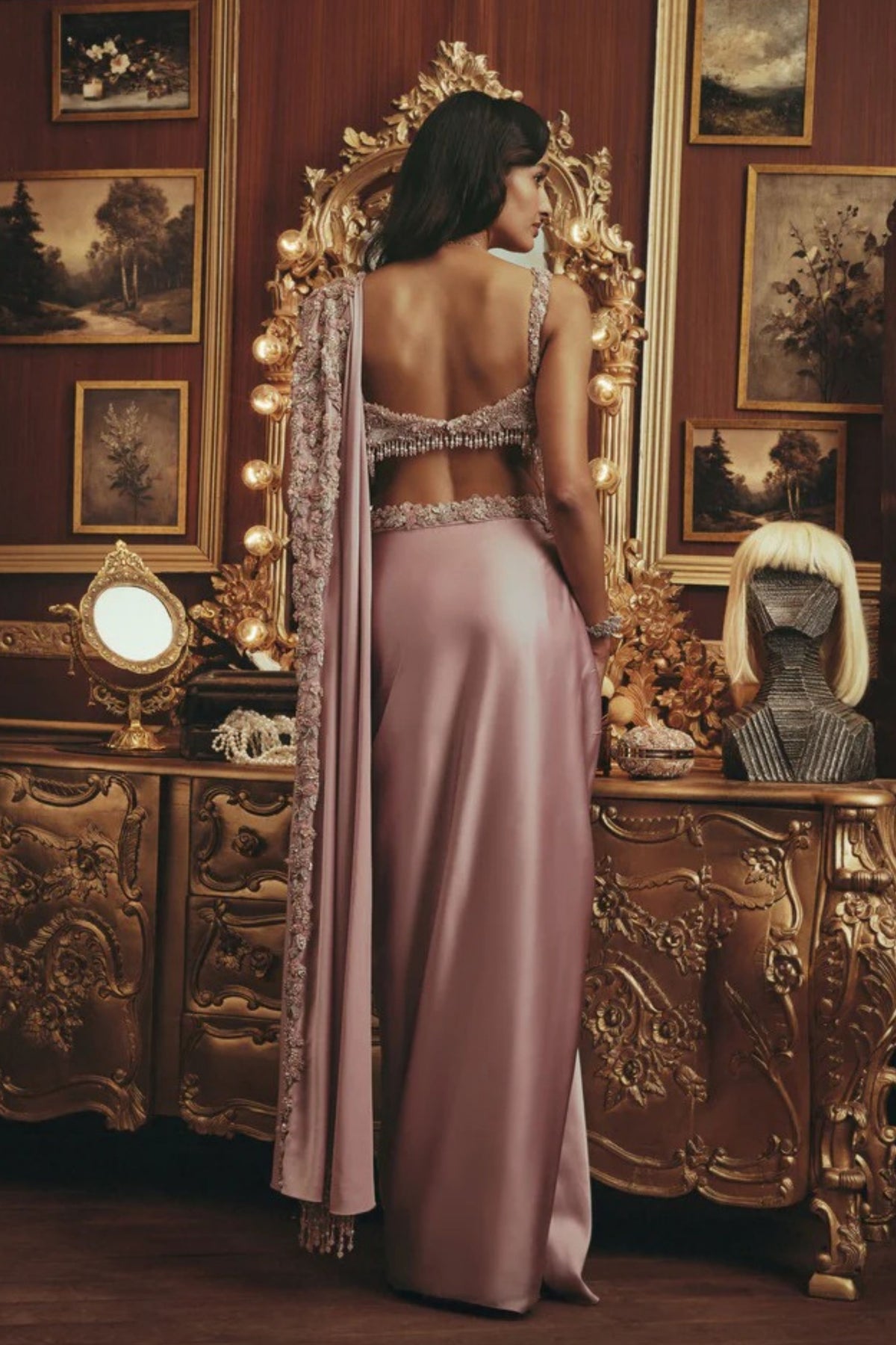 Isadora Pink Draped Saree Set