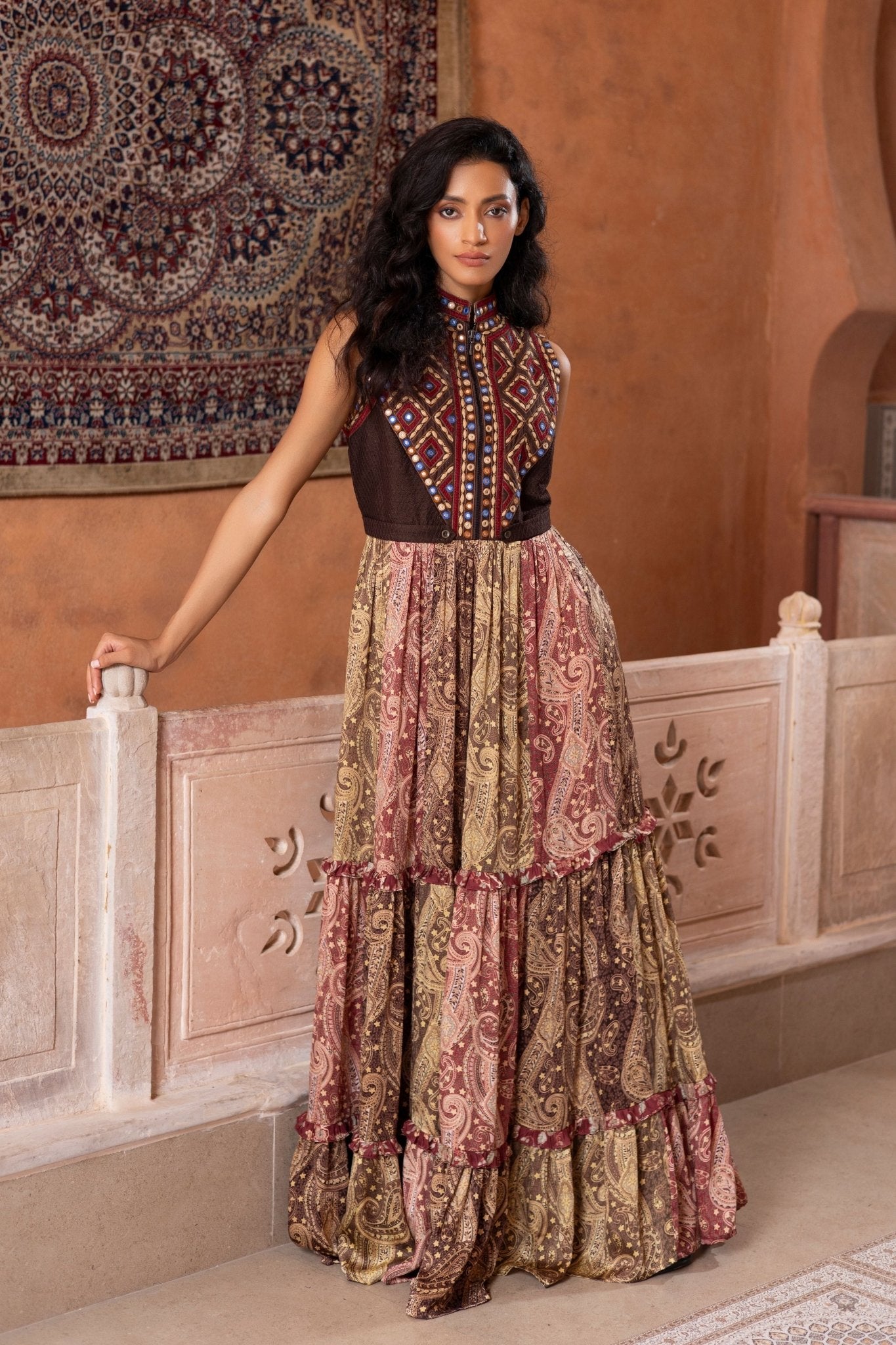 Mirror Embroidered Maxi Dress - Pinnacle by Shruti Sancheti - Elahe