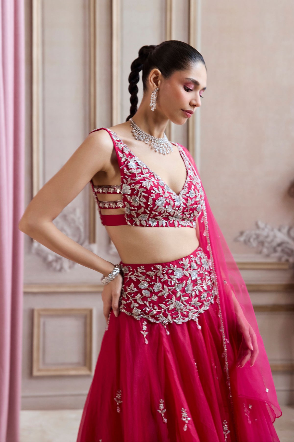Magenta Organza Lehenga Set
