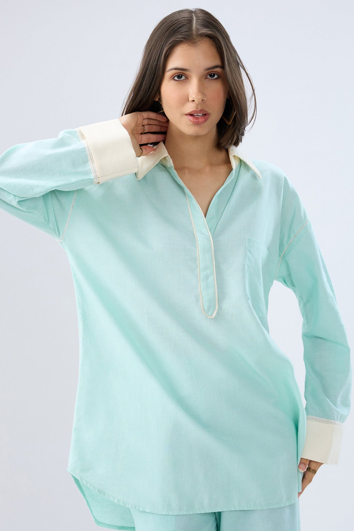 Blue Kurta Shirt Style Co-ord Set