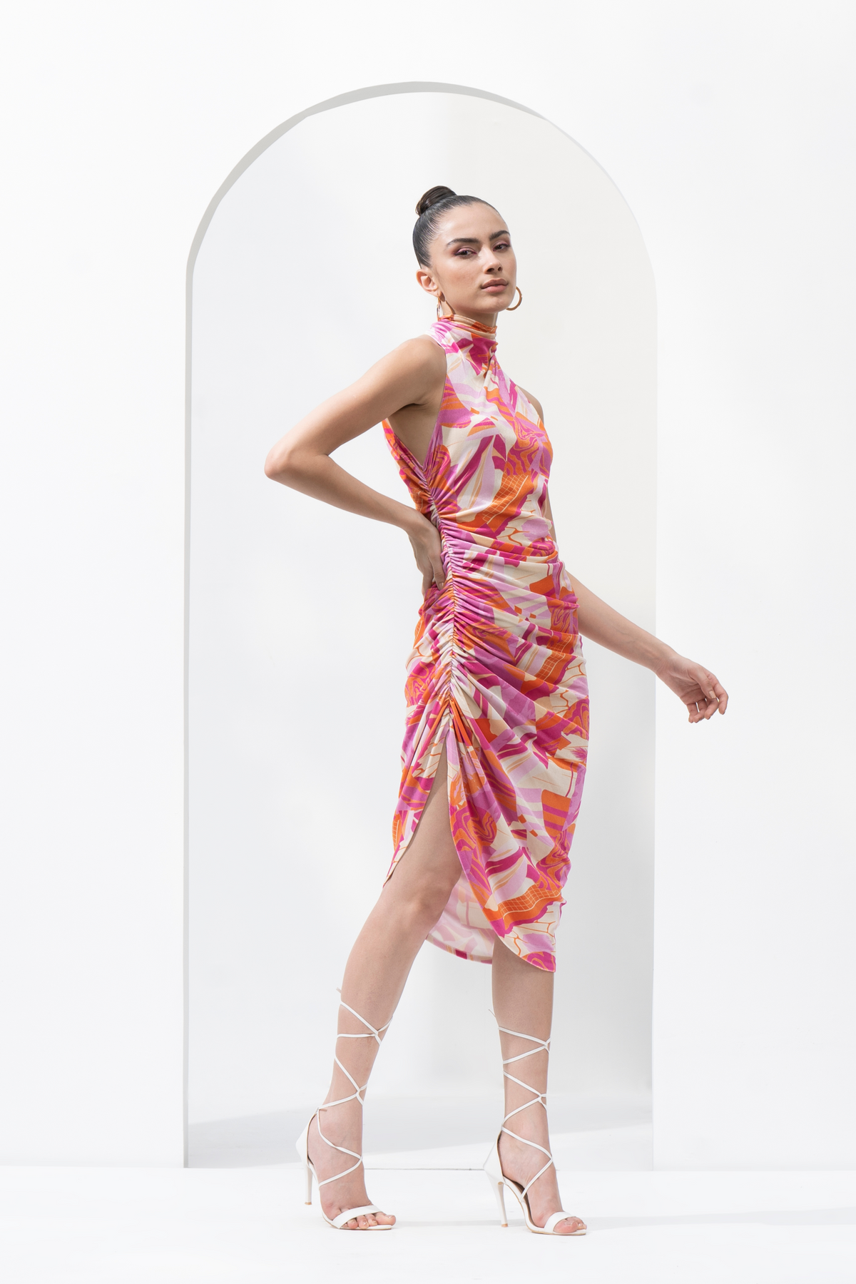 Abstract Lycra Velvet Printed Short Dress