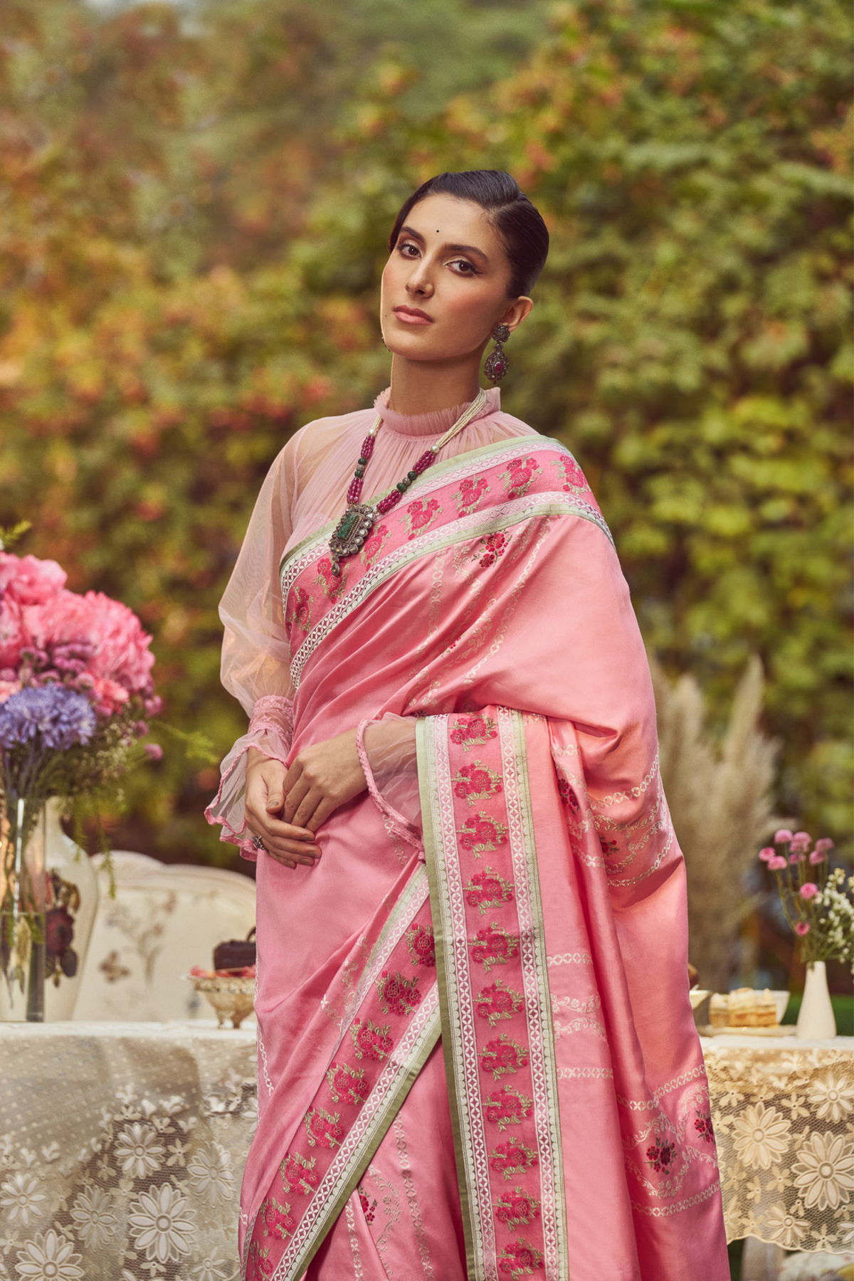 Pink Meenakari Zari Handloom Sari