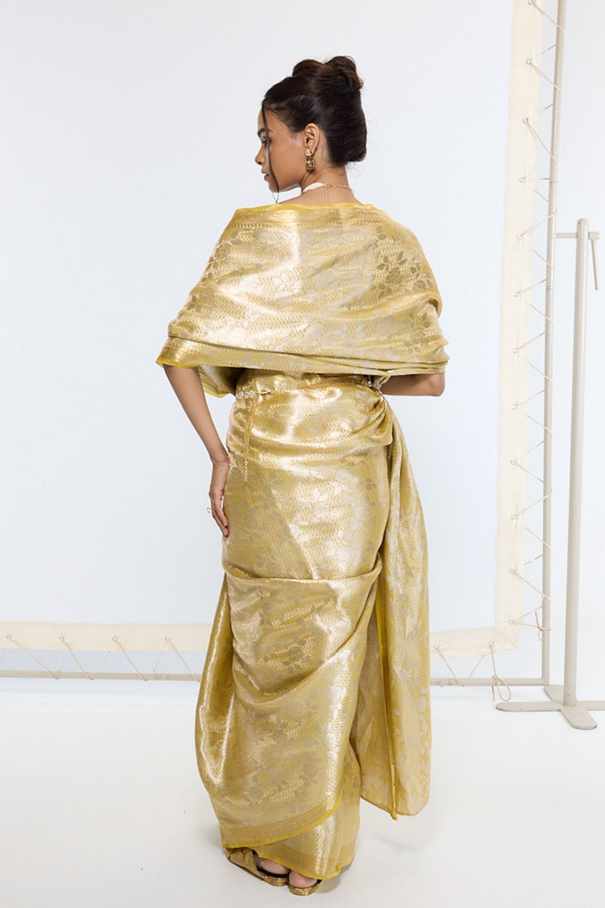 Handwoven Golden Ember Tissue Saree