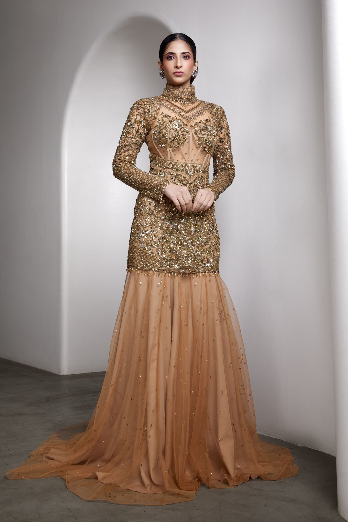 Embellished High Neck Gown