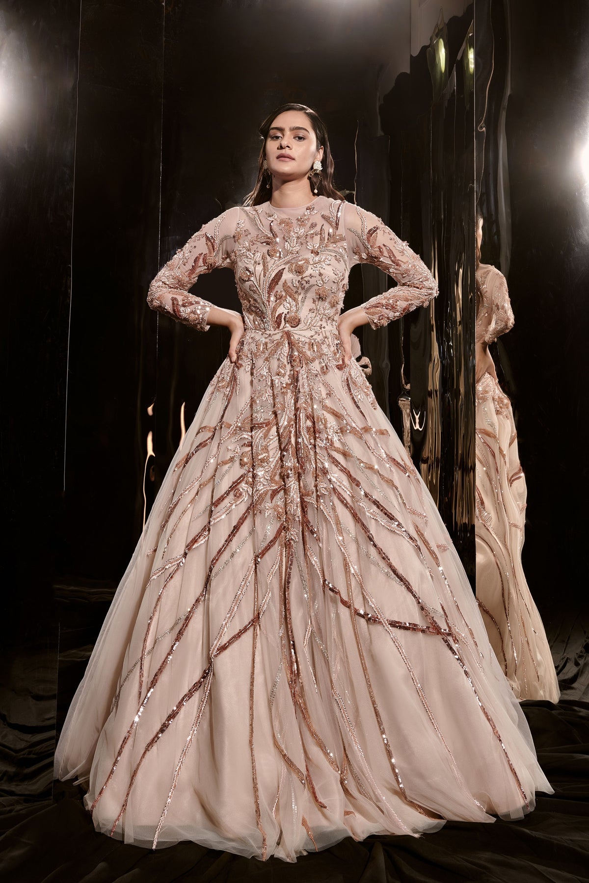 Nude Embroidered Gown