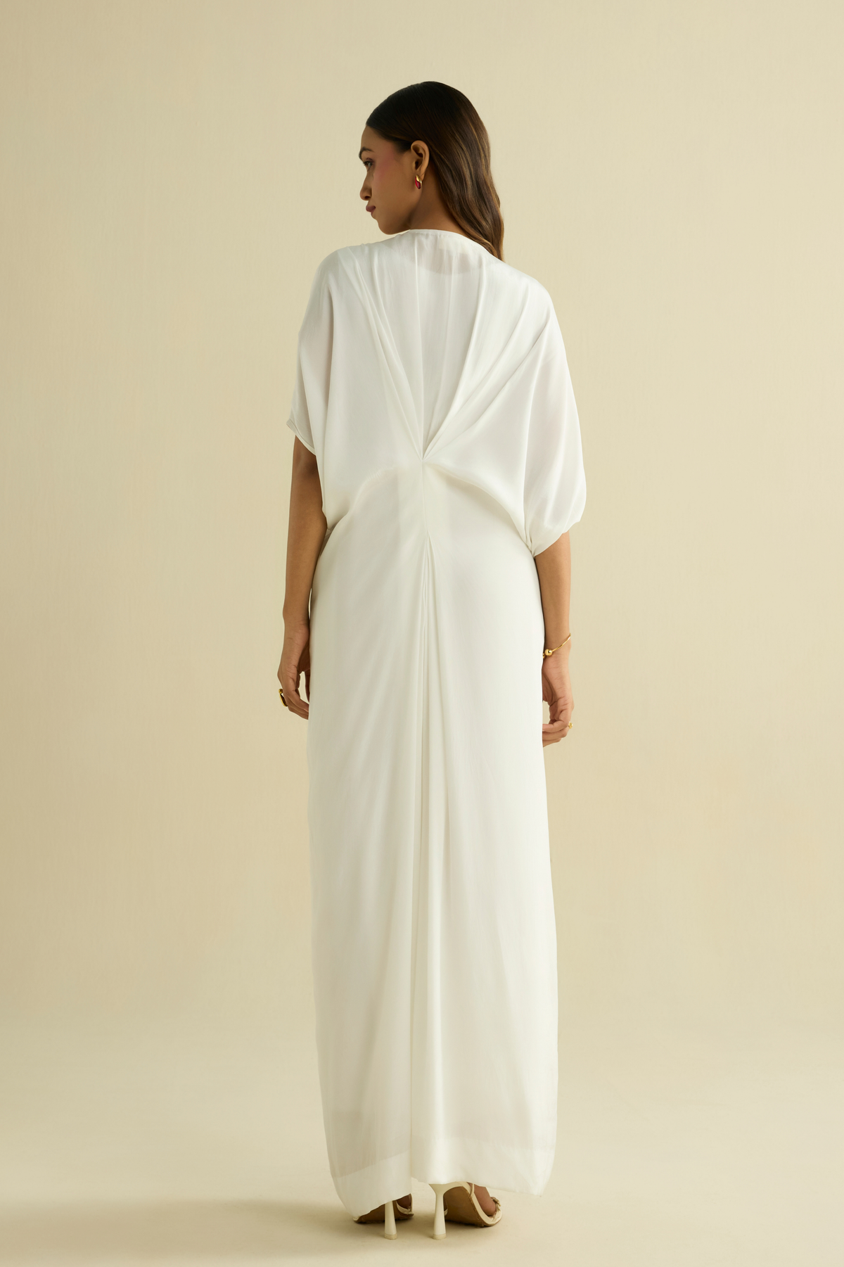White Pleated Embroidered Kaftan