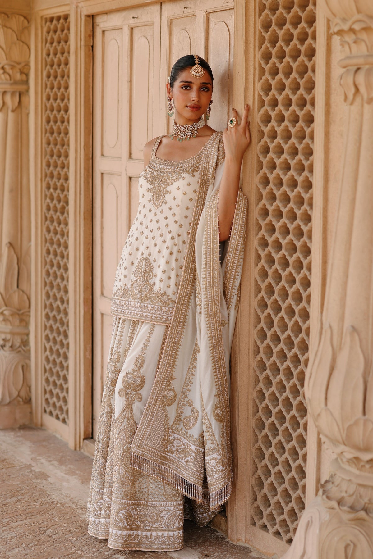 Shabnam Ivory Sharara Set