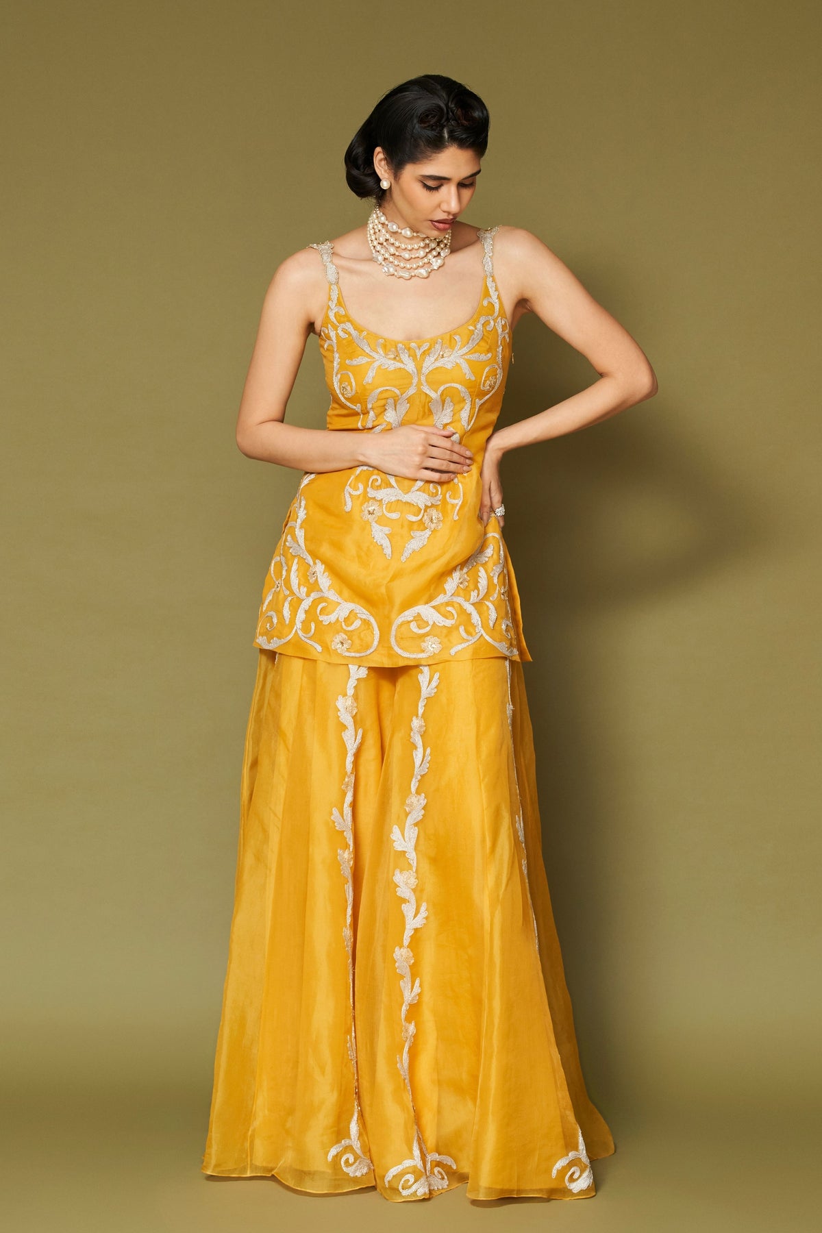 Bright Yellow Organza Sharara Set