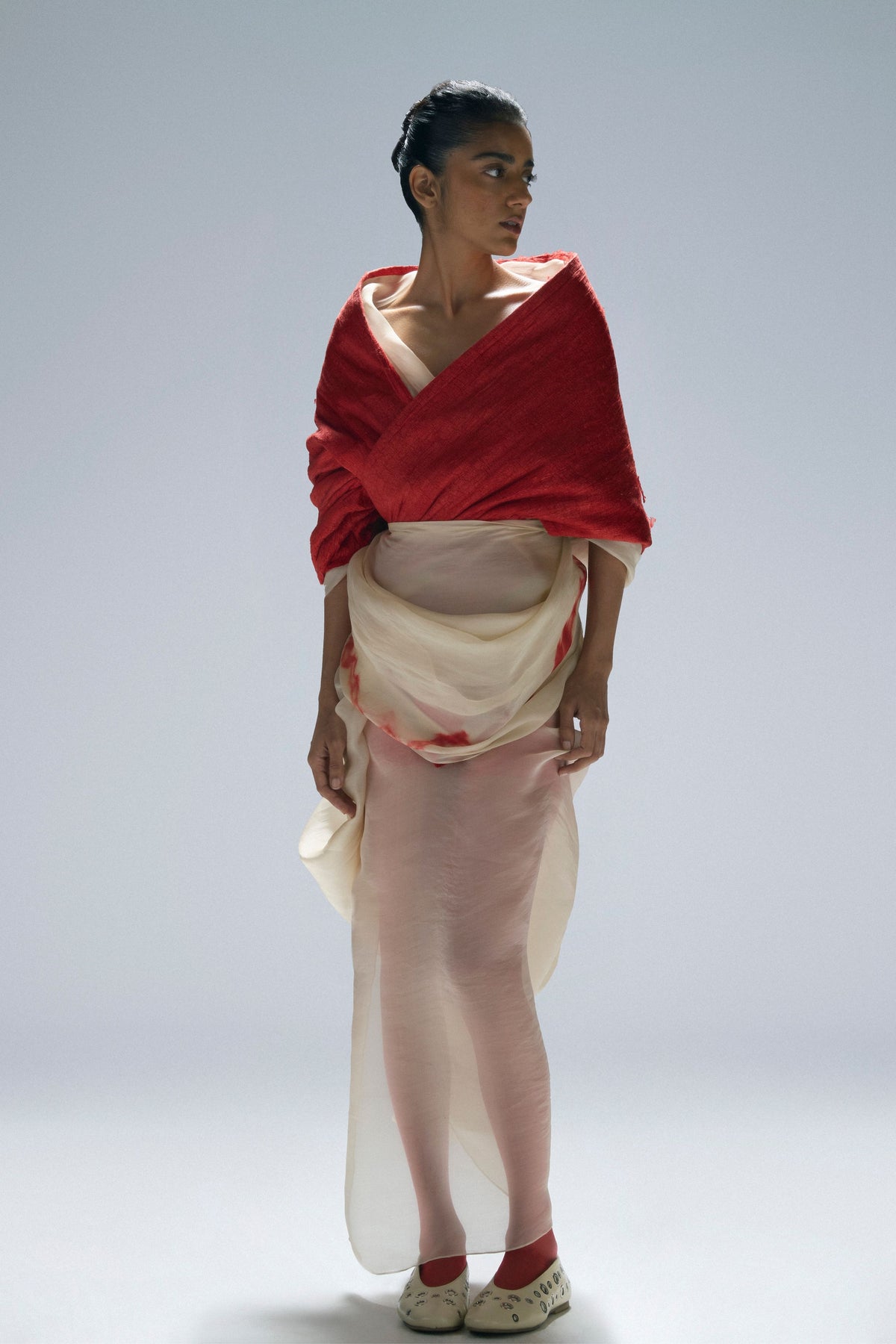 Silk Felt and Organza Artisanal Saree