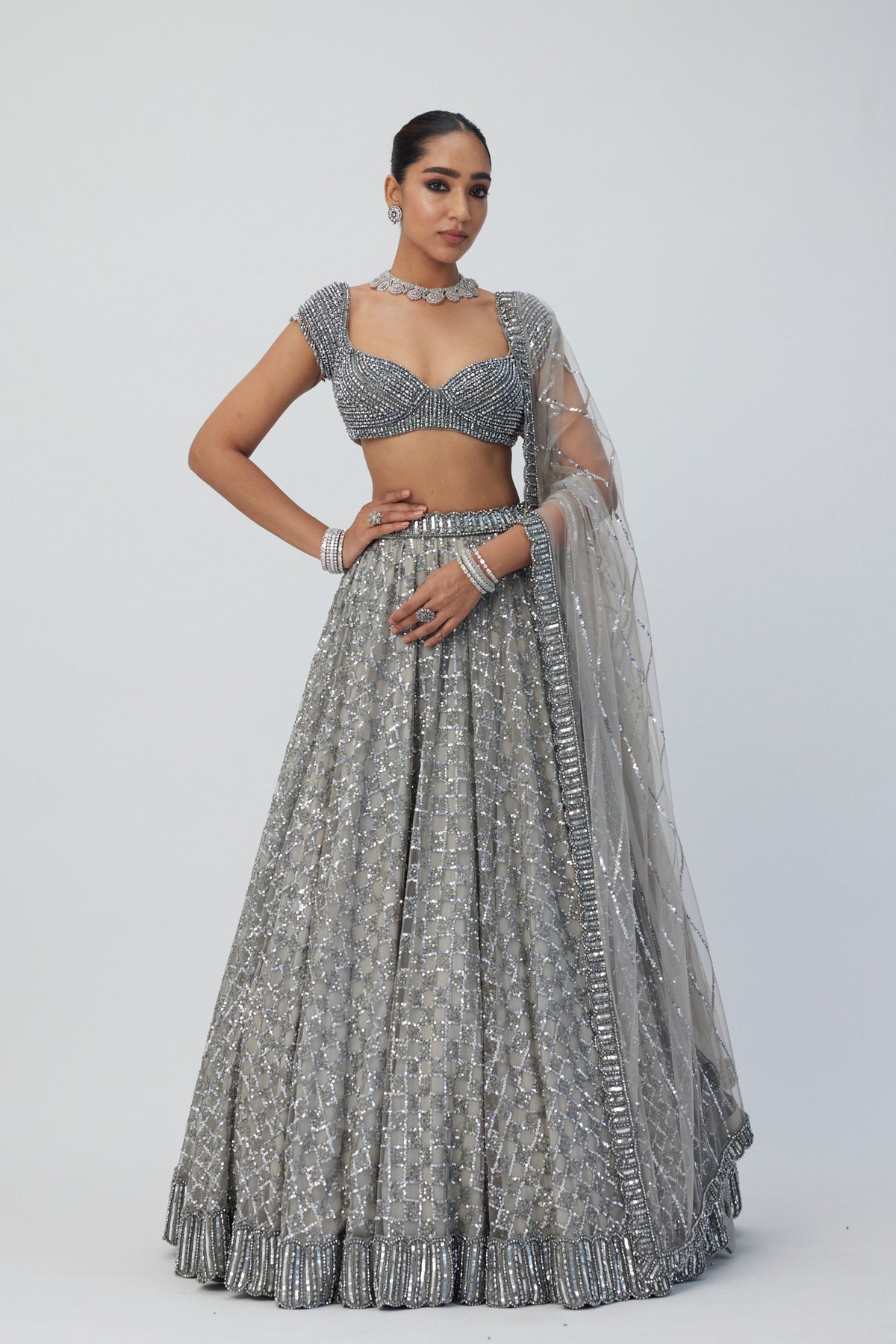 Crystal Grey Sequins Lehenga Set
