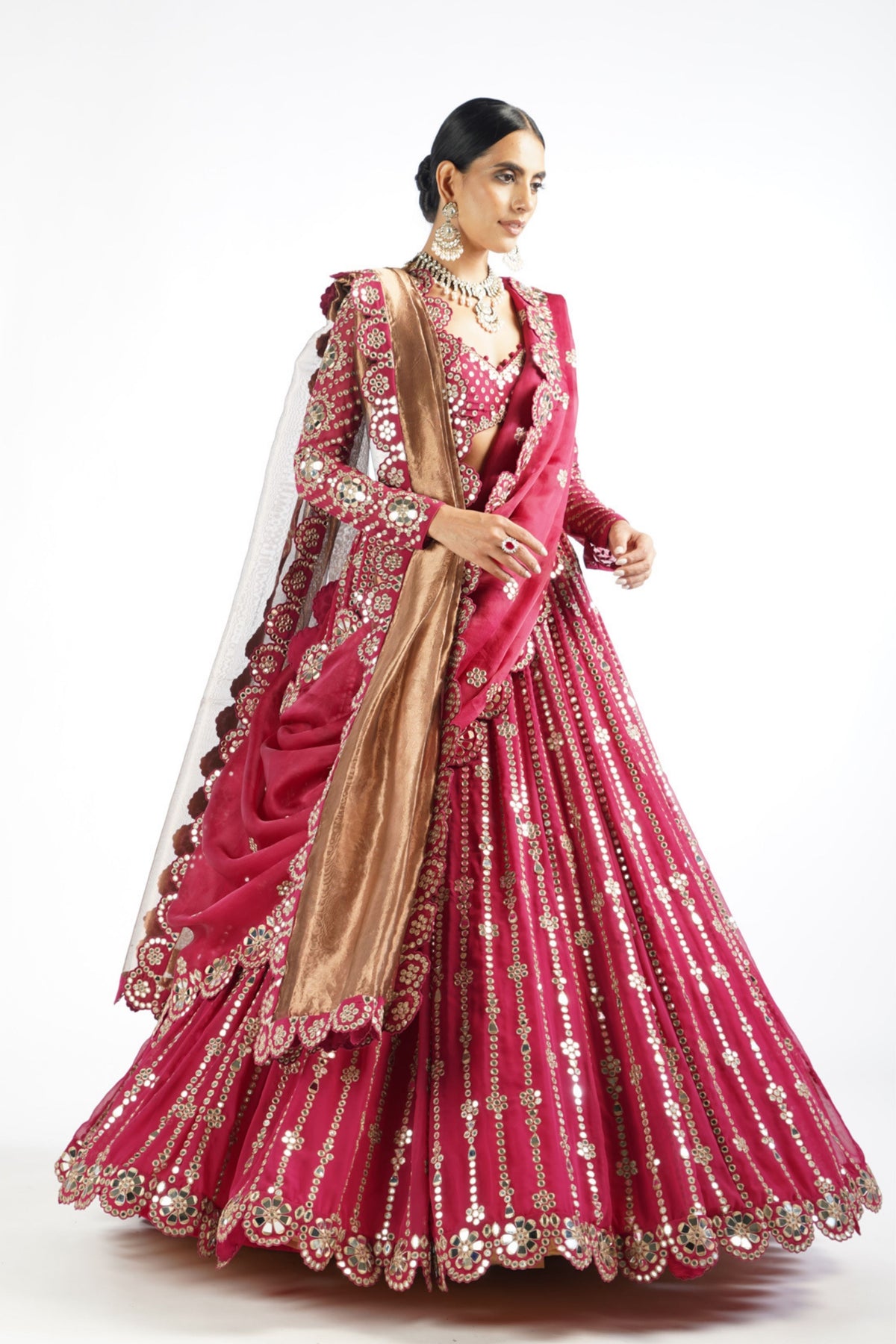 Mellow Wine Mirror Linear Lehenga Set