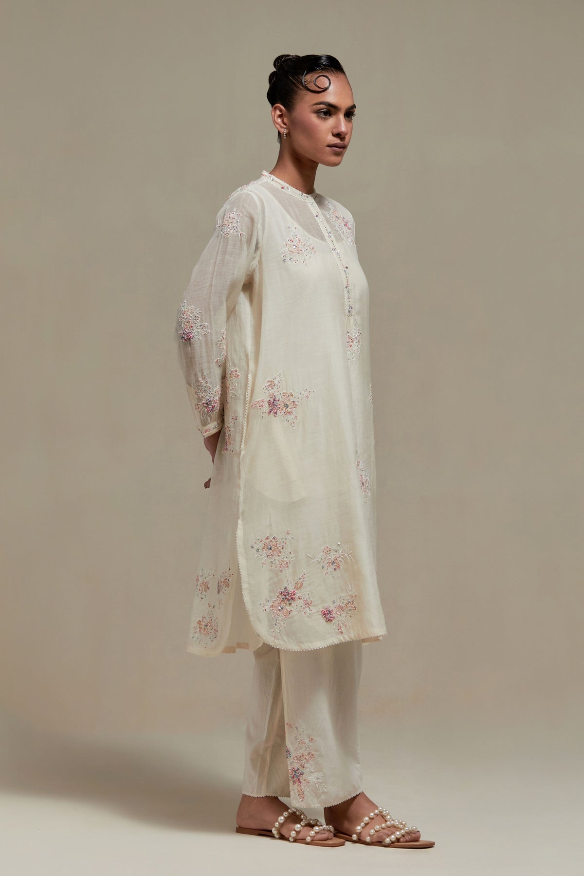 Pink Applique Kurta And Pants