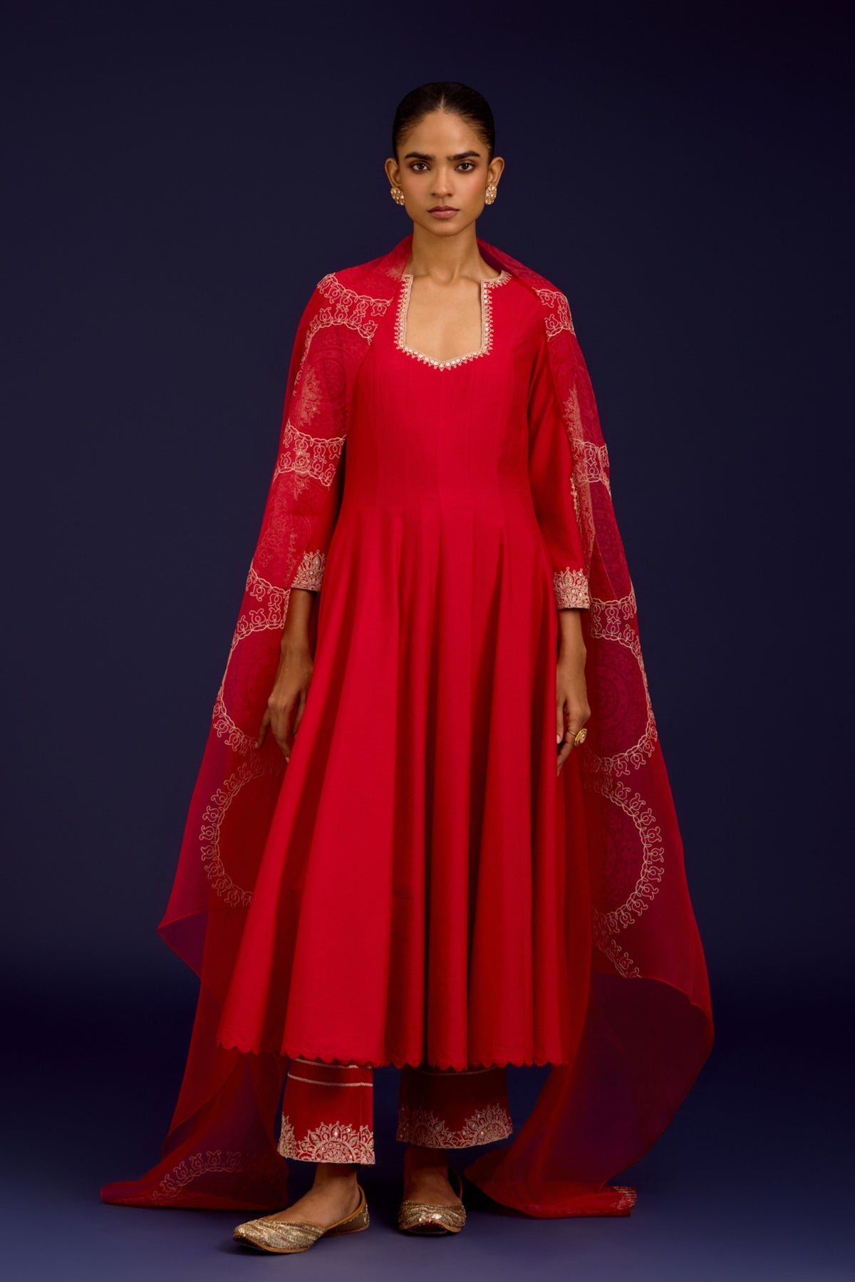 Red Cotton Silk  Anarkali Set