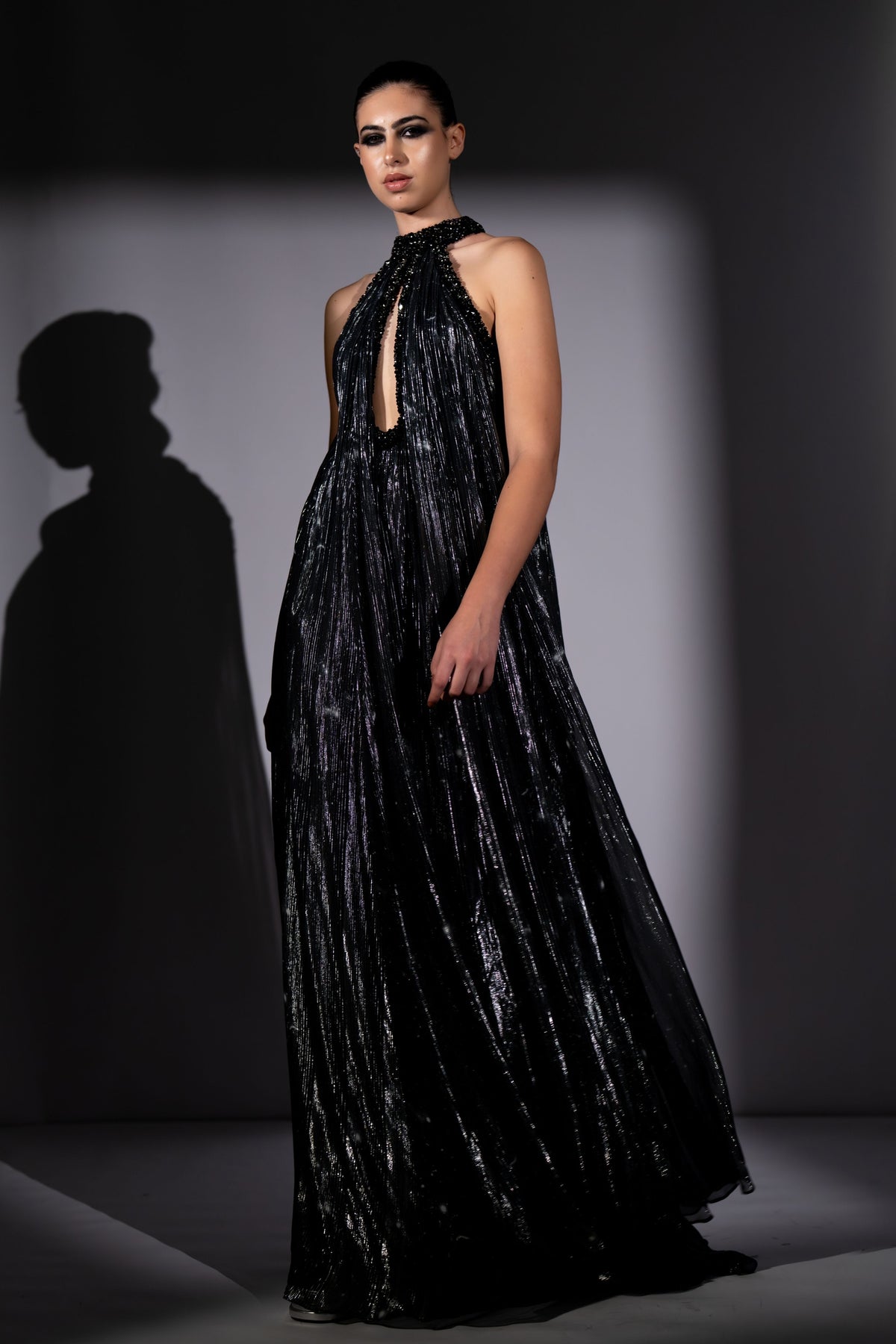 galaxy maxi dress Rimsha Tie-Dye Galaxy Lantern Sleeve Maxi Dress Abaya with High Collar and Belt 721, XXL