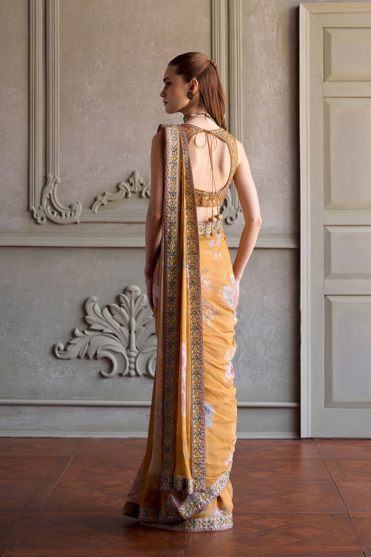 Yasmin Yellow Pre-Draped Saree Set