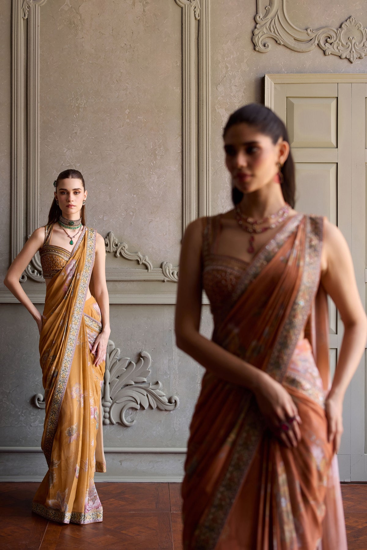 Yasmin Yellow Pre-Draped Saree Set