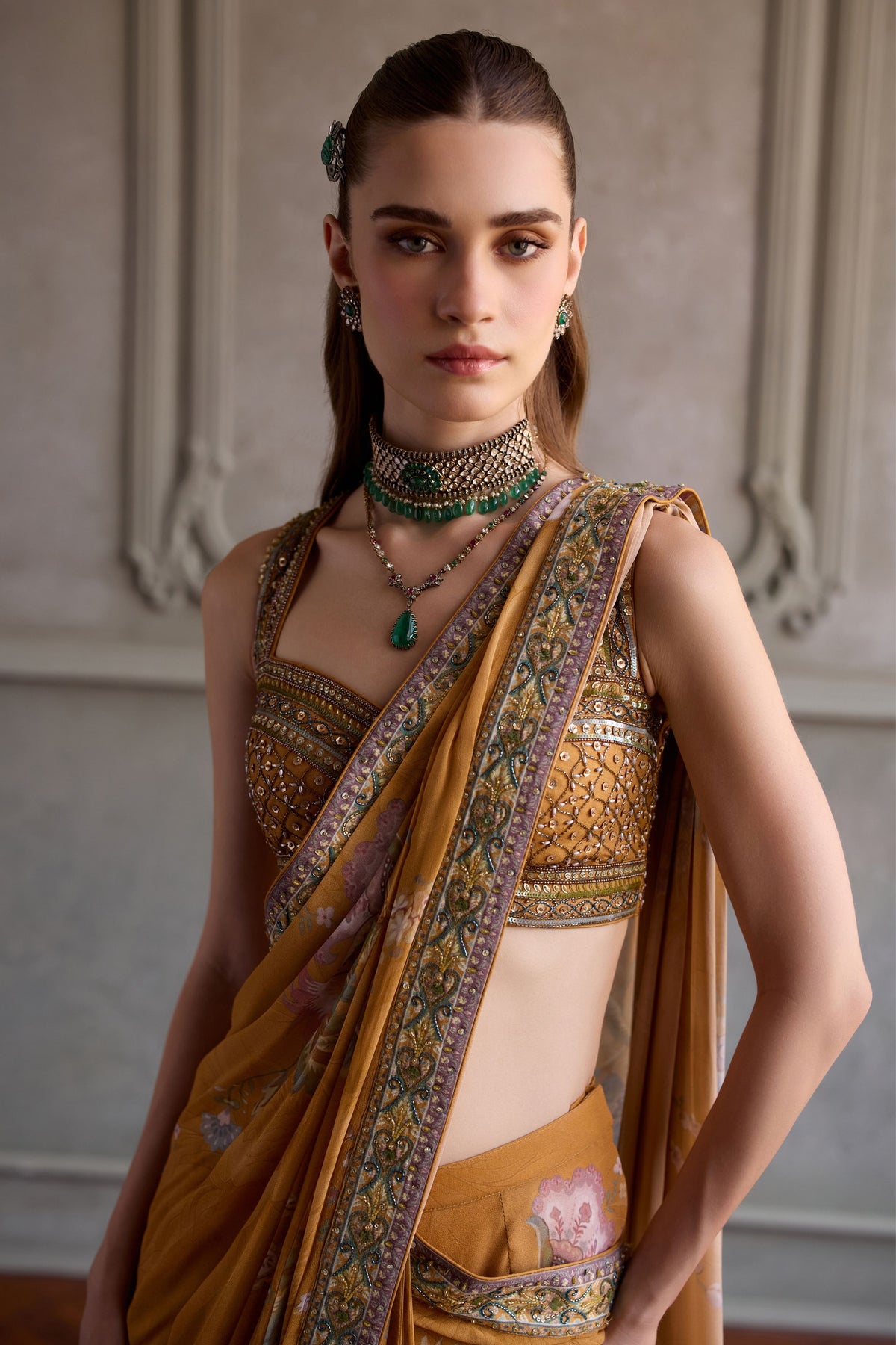 Yasmin Yellow Pre-Draped Saree Set