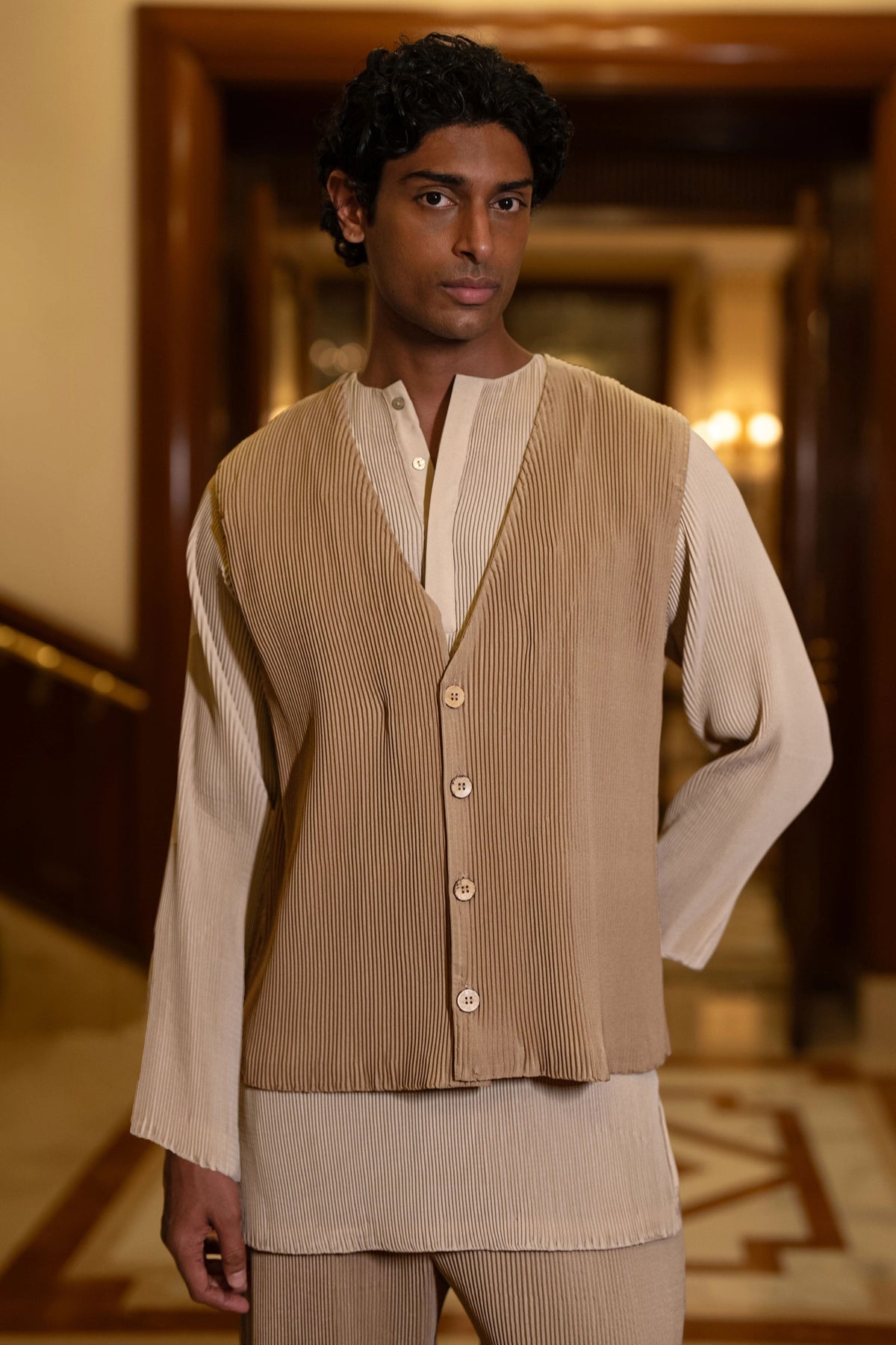 Pleated Bandi Jacket Set