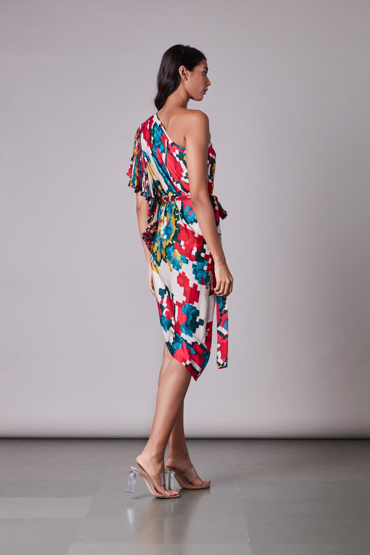 Ikat print one shoulderd dress