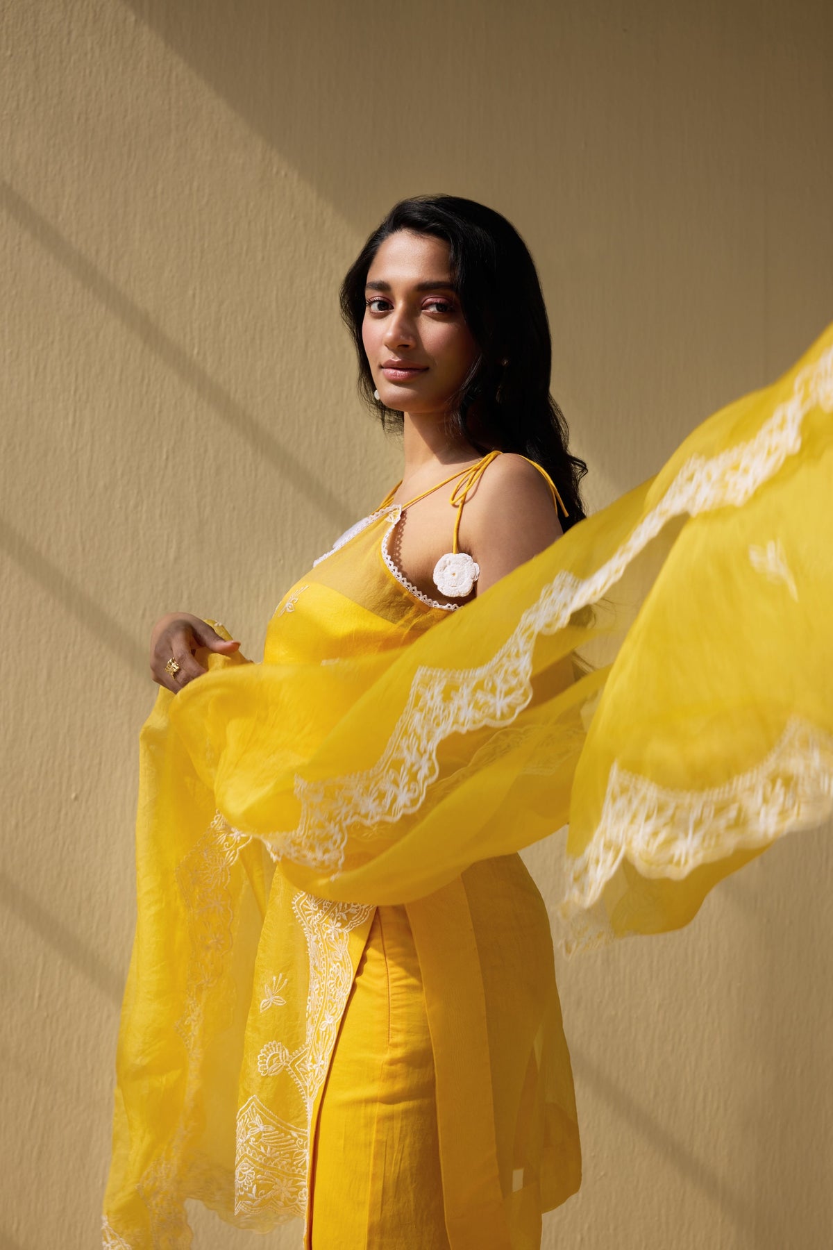 Yellow Embroidered Organza Suit