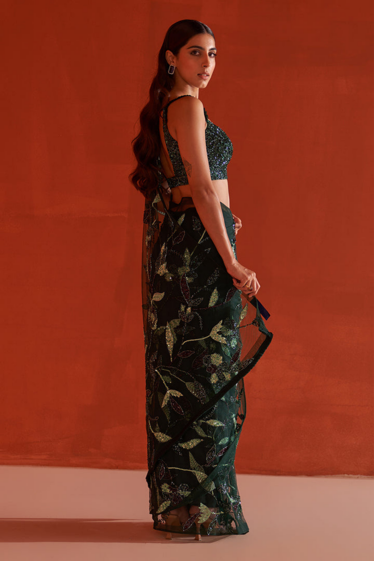 Hunter Green Net Saree