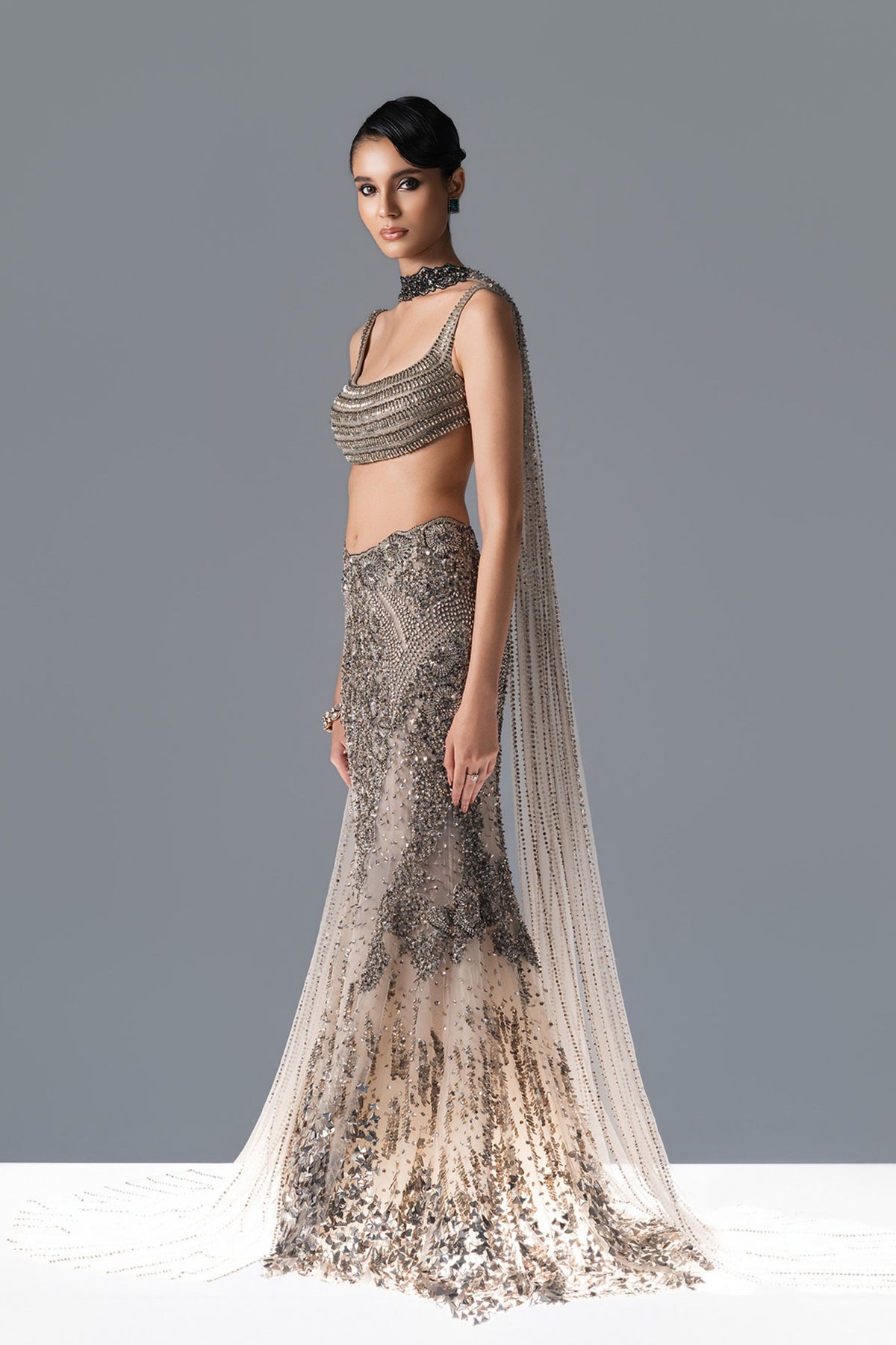 Halo Ecru Lehenga Set
