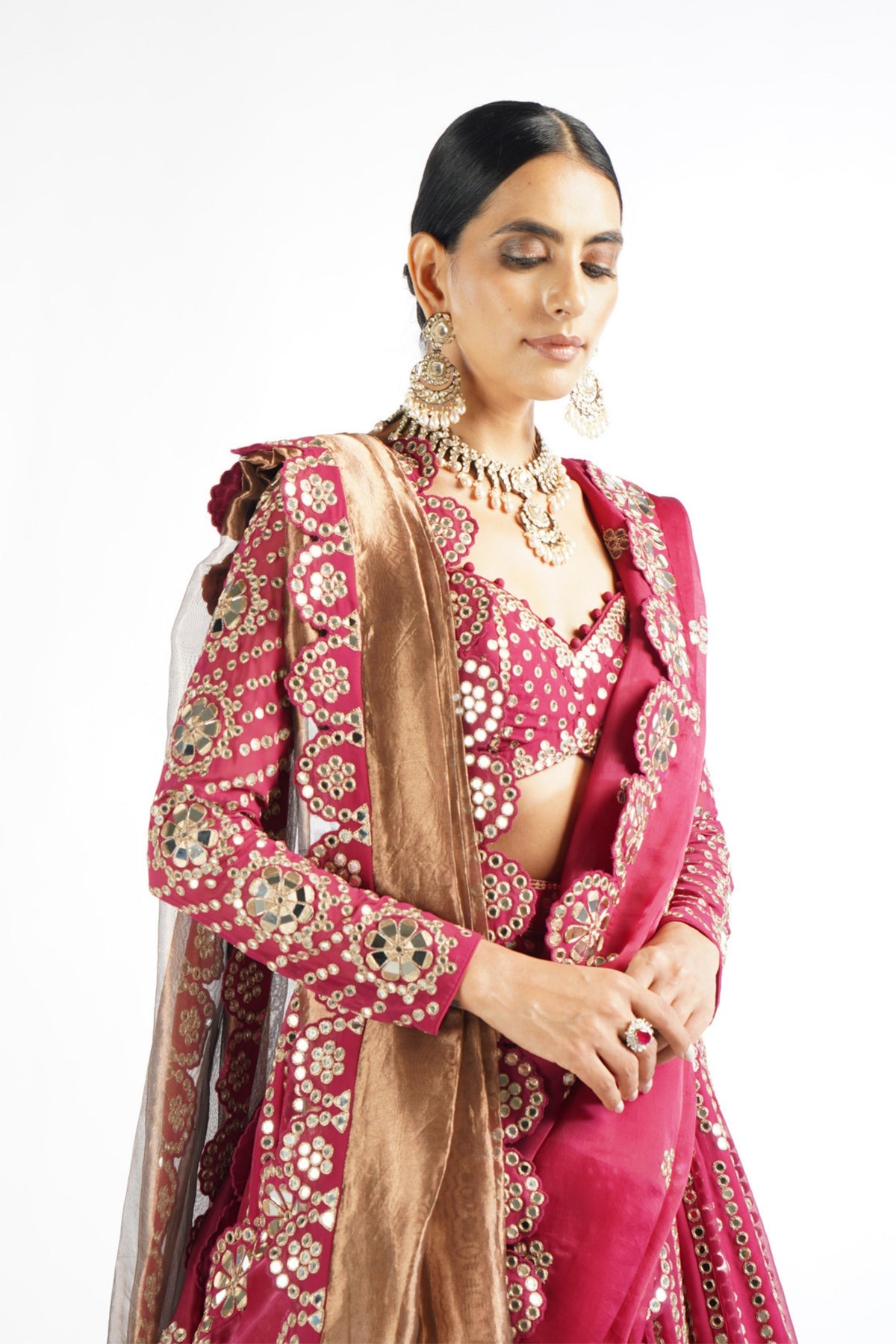 Mellow Wine Mirror Linear Lehenga Set
