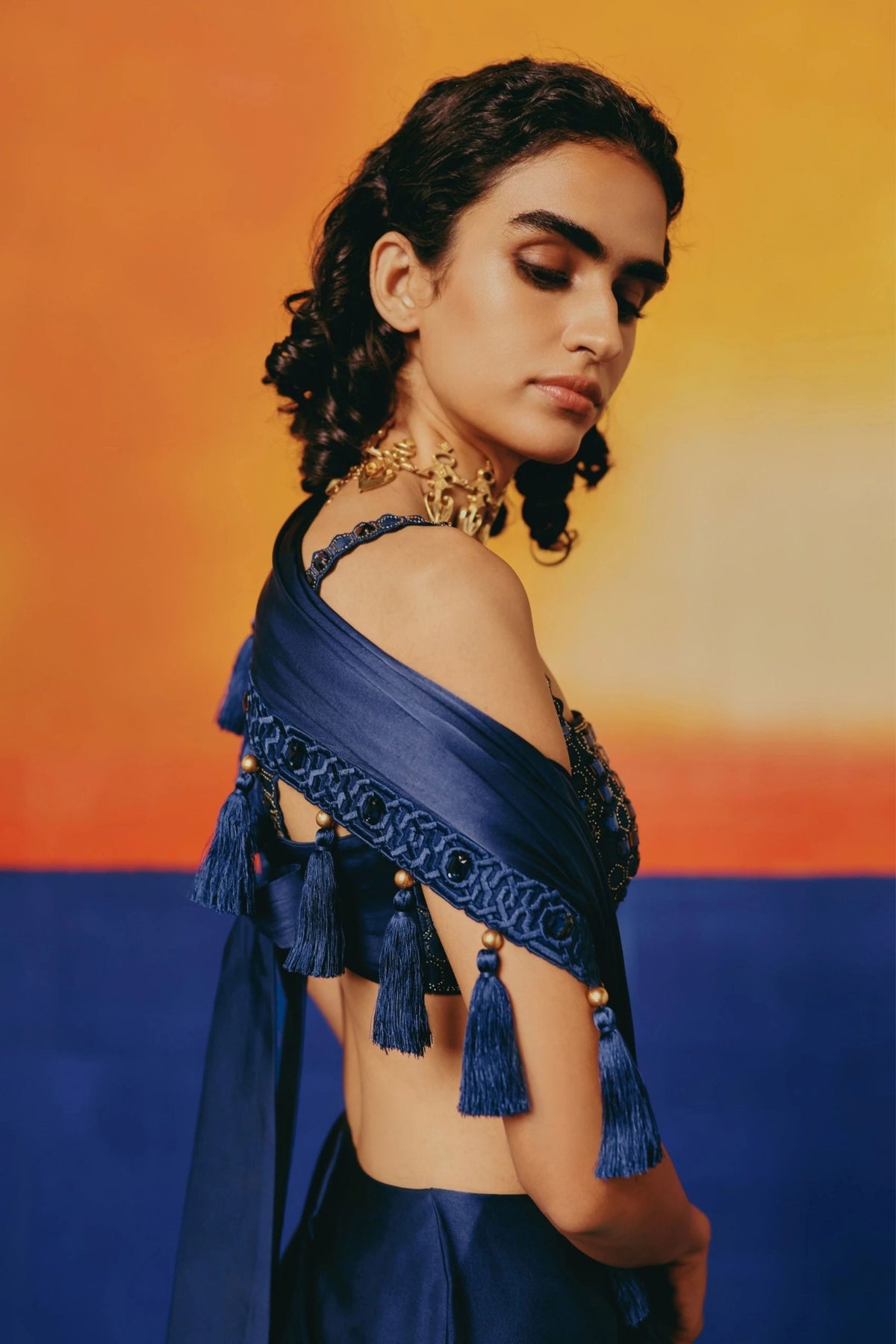 Crystal Blue Draped Saree Set