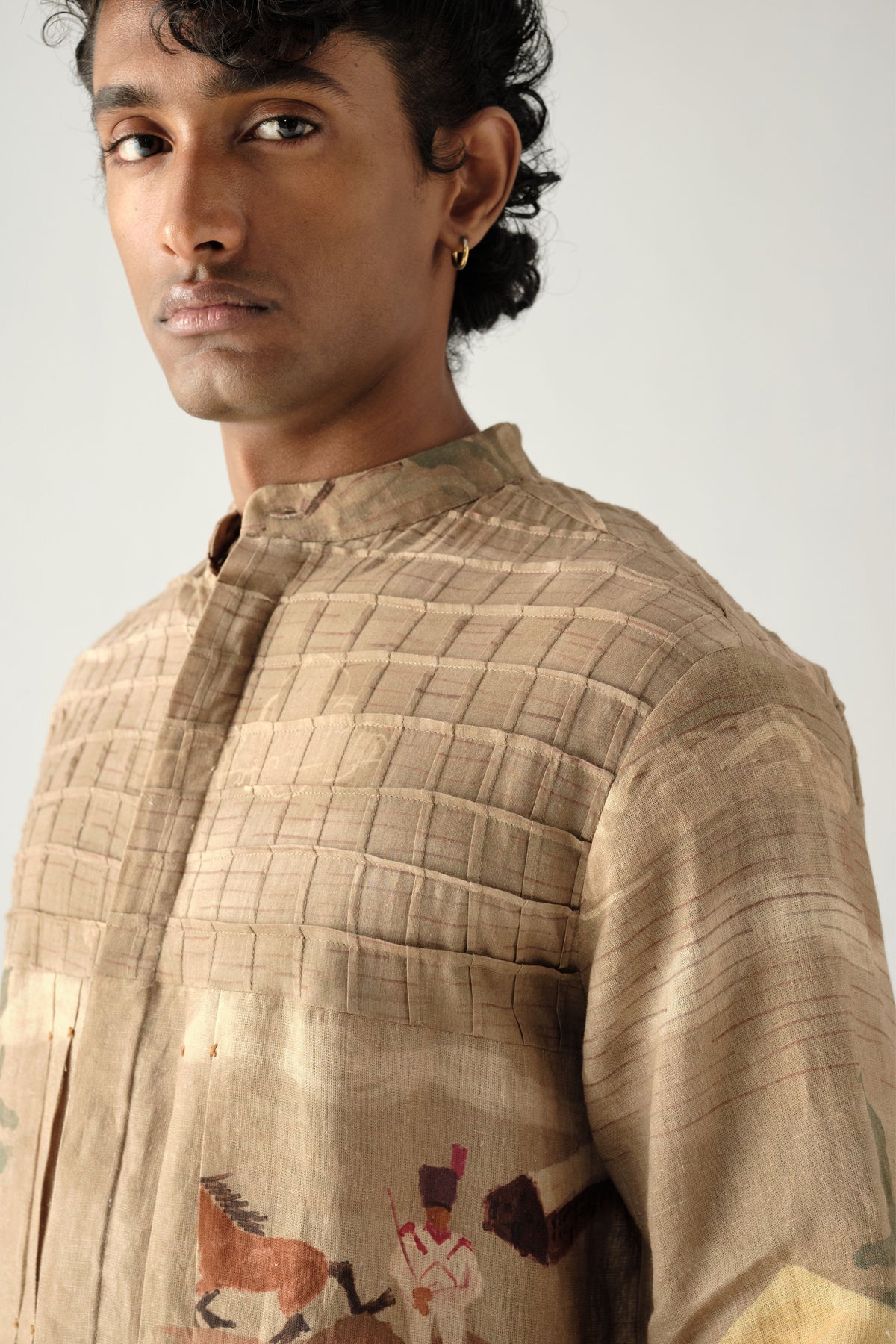 Derby Pintuck Collarless Shirt