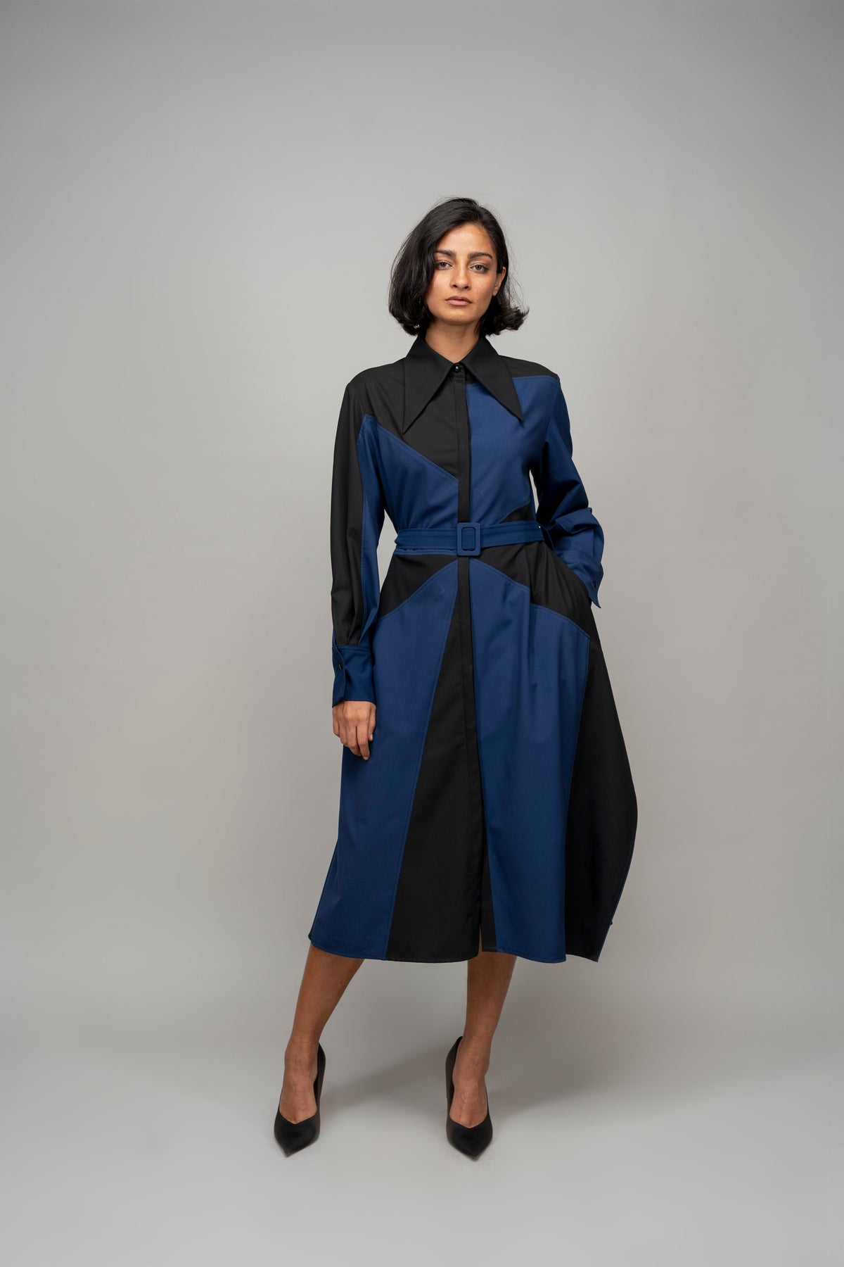 Composition Navy Suit Shirt Dress