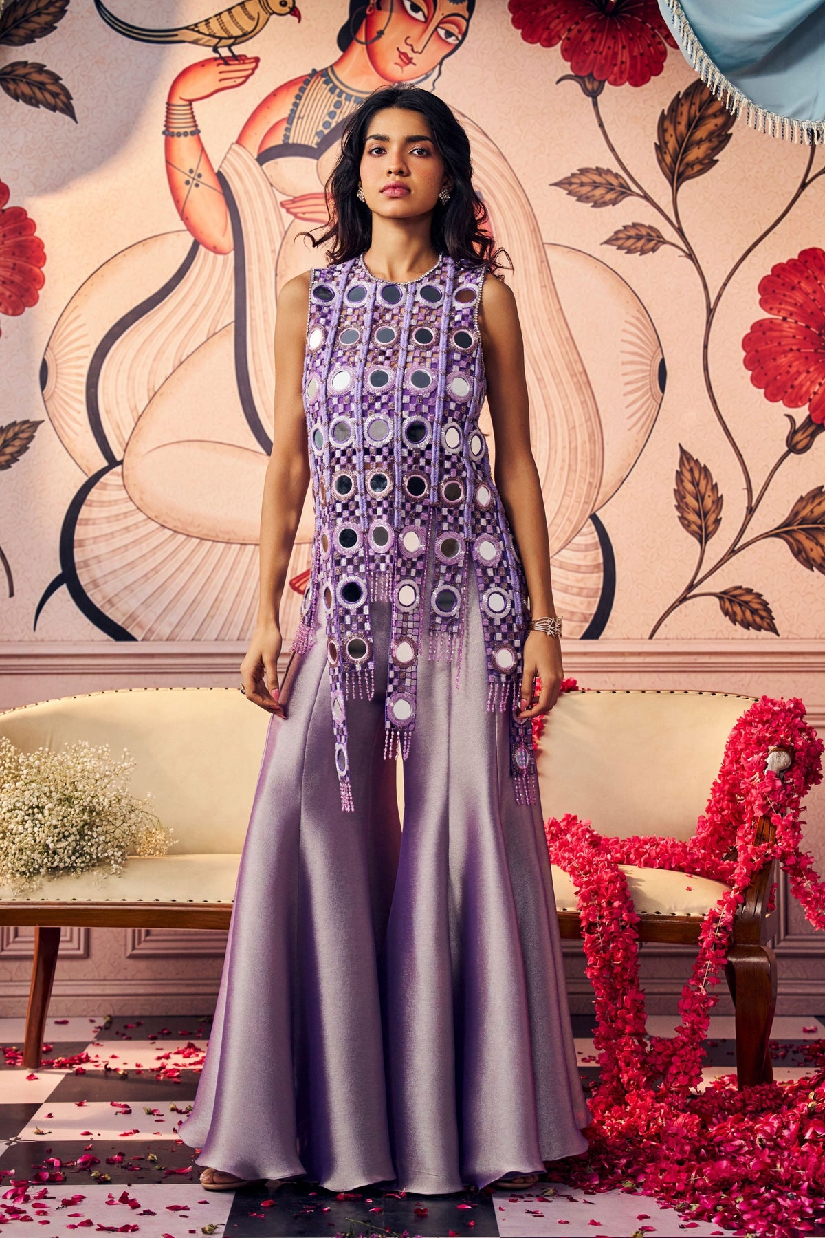 Lavender Mirror Sharara Set