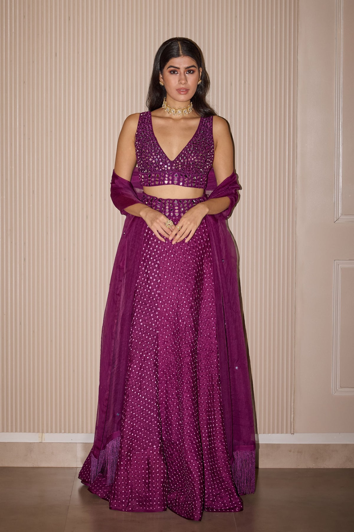 Maidana Bandhani Purple Lehenga