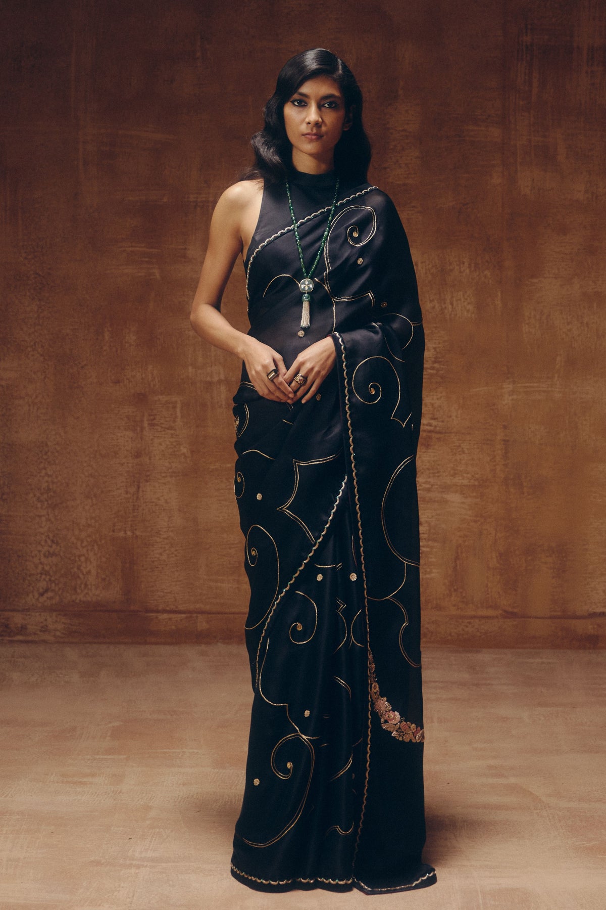 Dundlod Black Saree