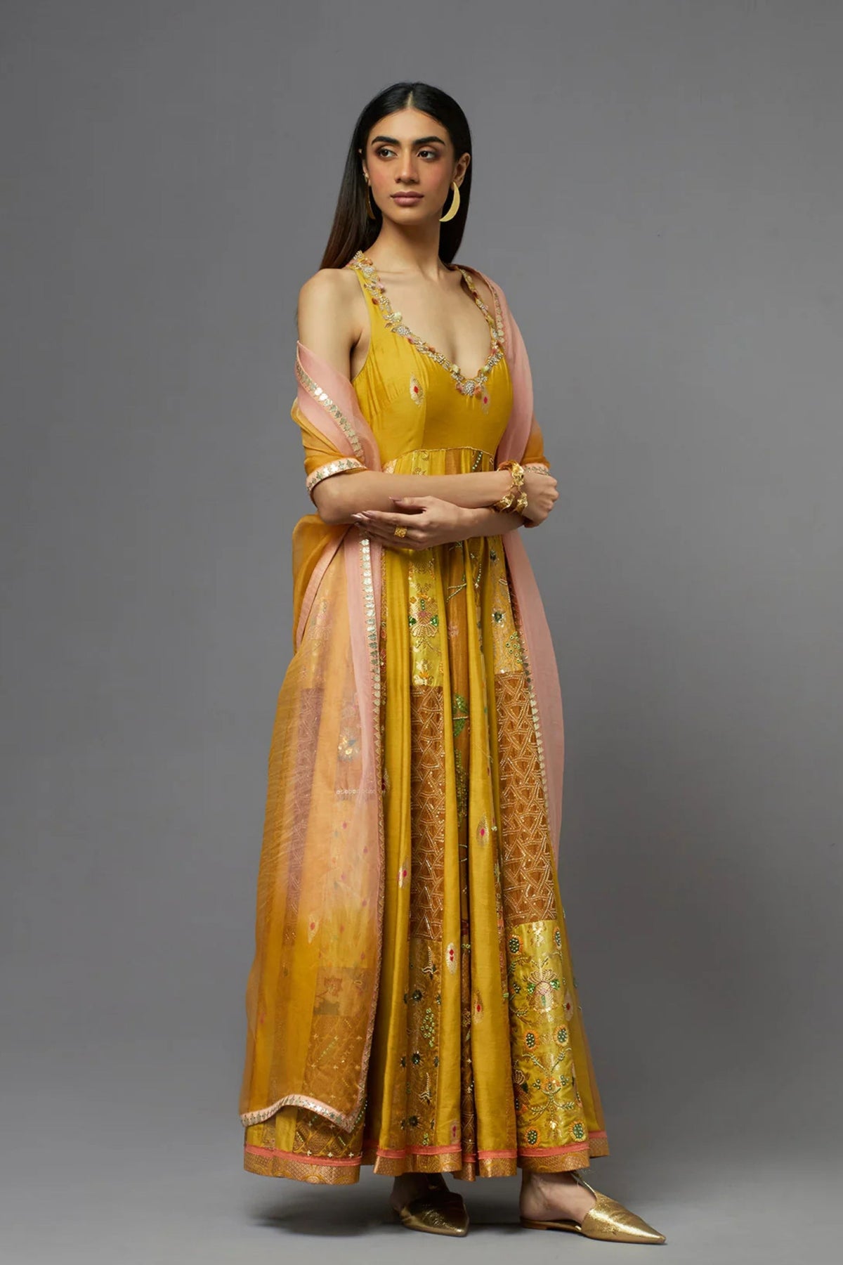 Mustard Embellished Anarkali Set